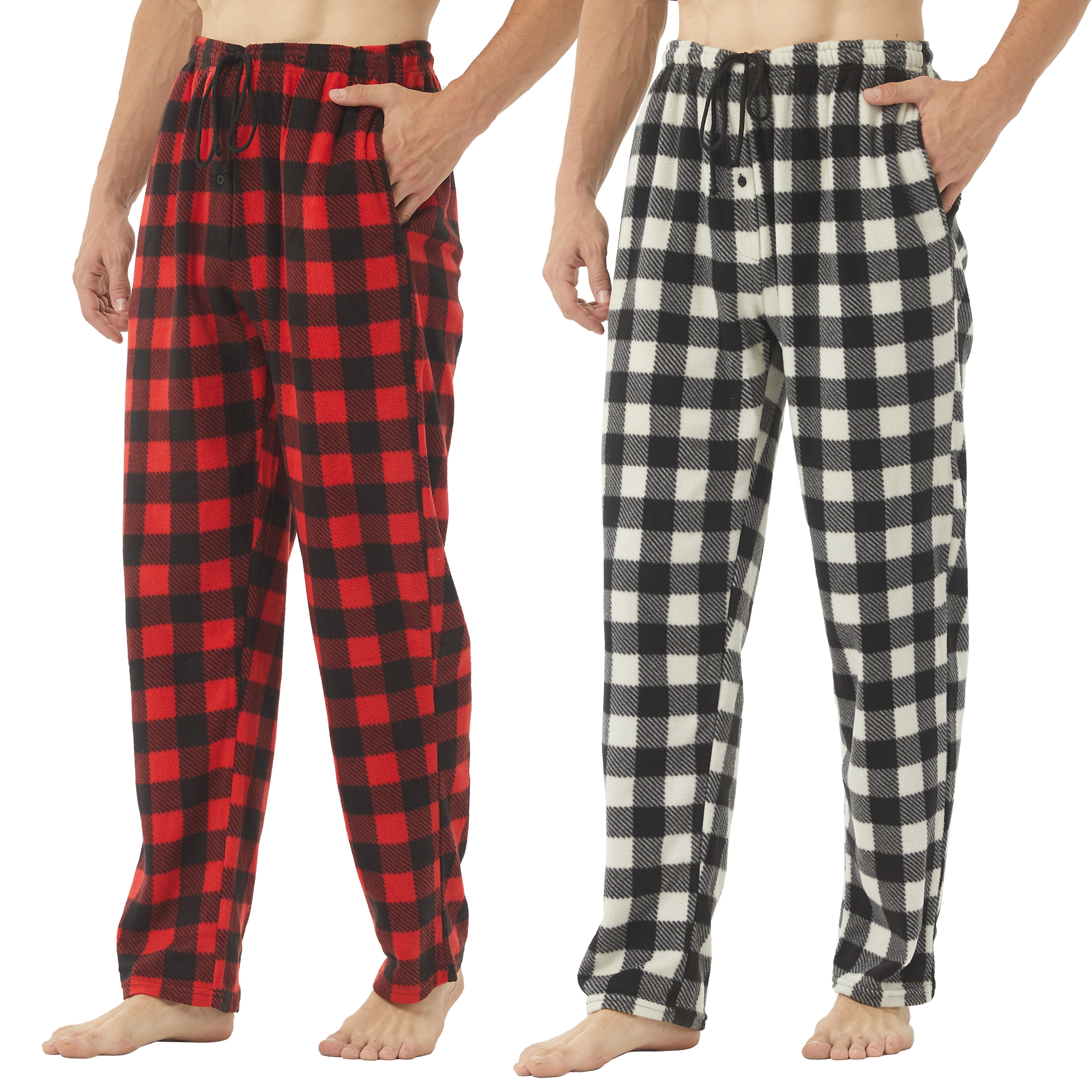 Men's Fleece Pajama Pants, 2 Pack Plaid Sleep Pants, with Pockets, Soft Warm Loungewear – view 7