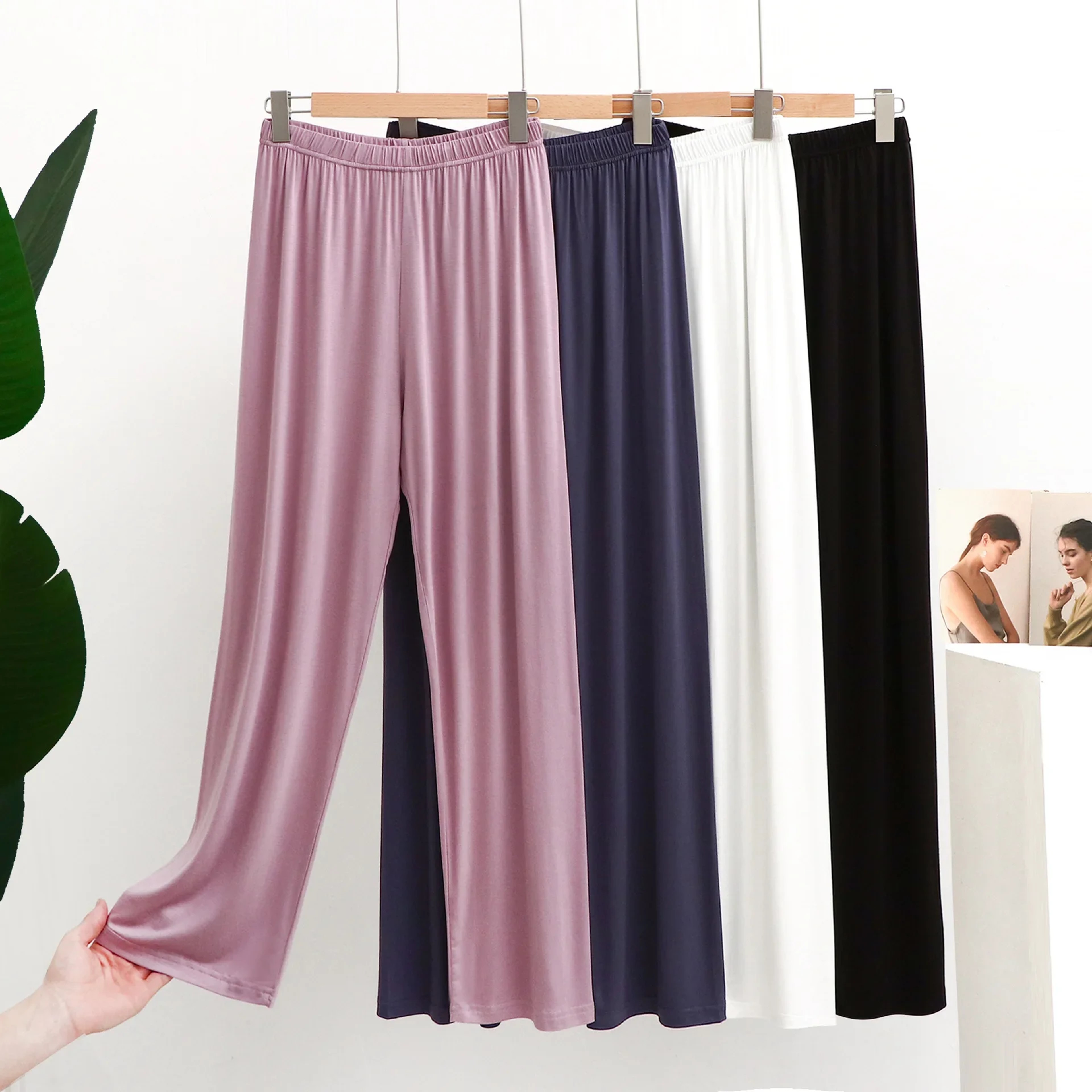 Soft Modal Pajama Pants for Women, Mosquito Proof Sleepwear, Relaxed Fit Thin Homewear, Smooth Draping Long Pants – view 1