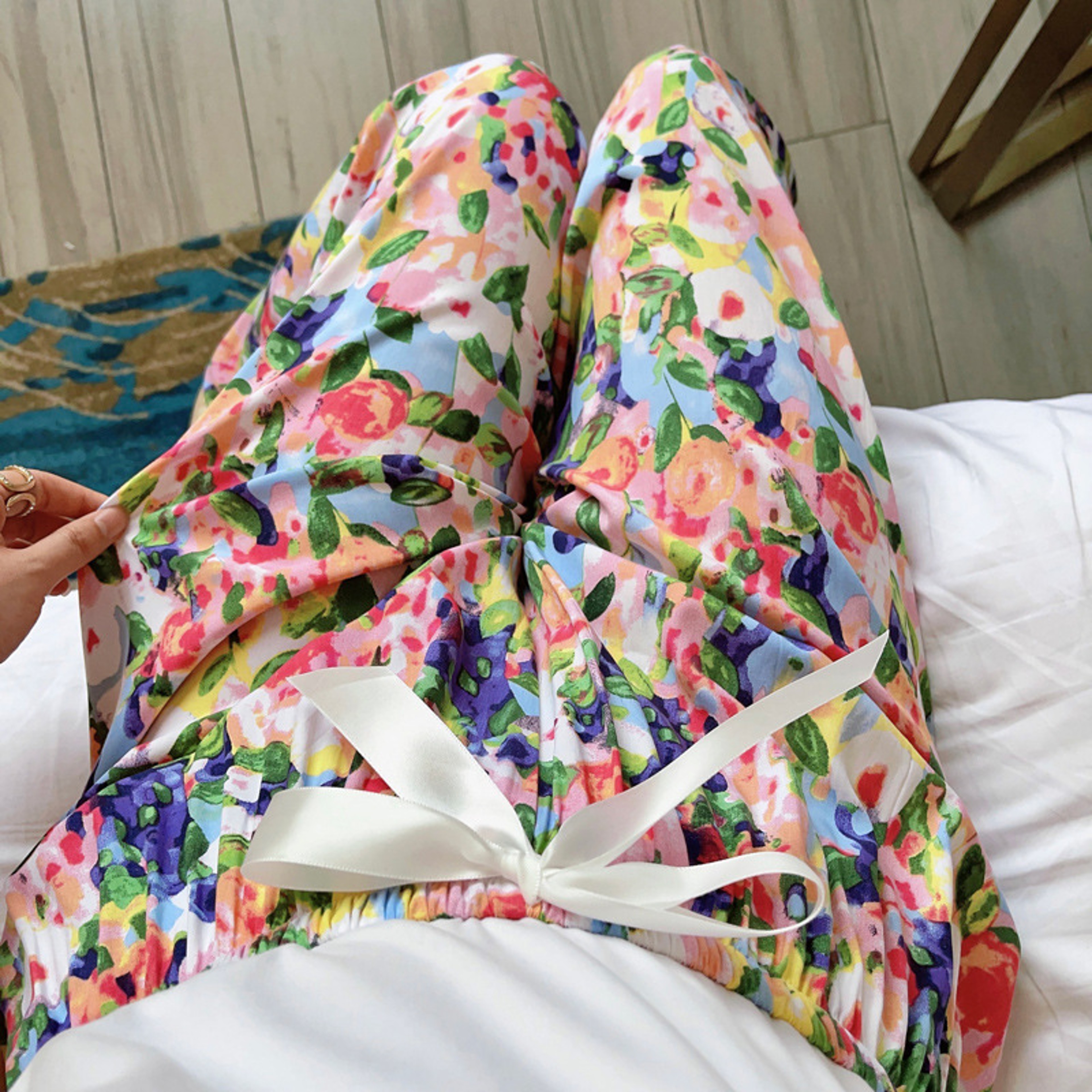 Women's Floral Print Pajama Pants, Loose Fit Viscose Loungewear, Anti Mosquito Wide Leg Pants for Summer and Autumn – view 31