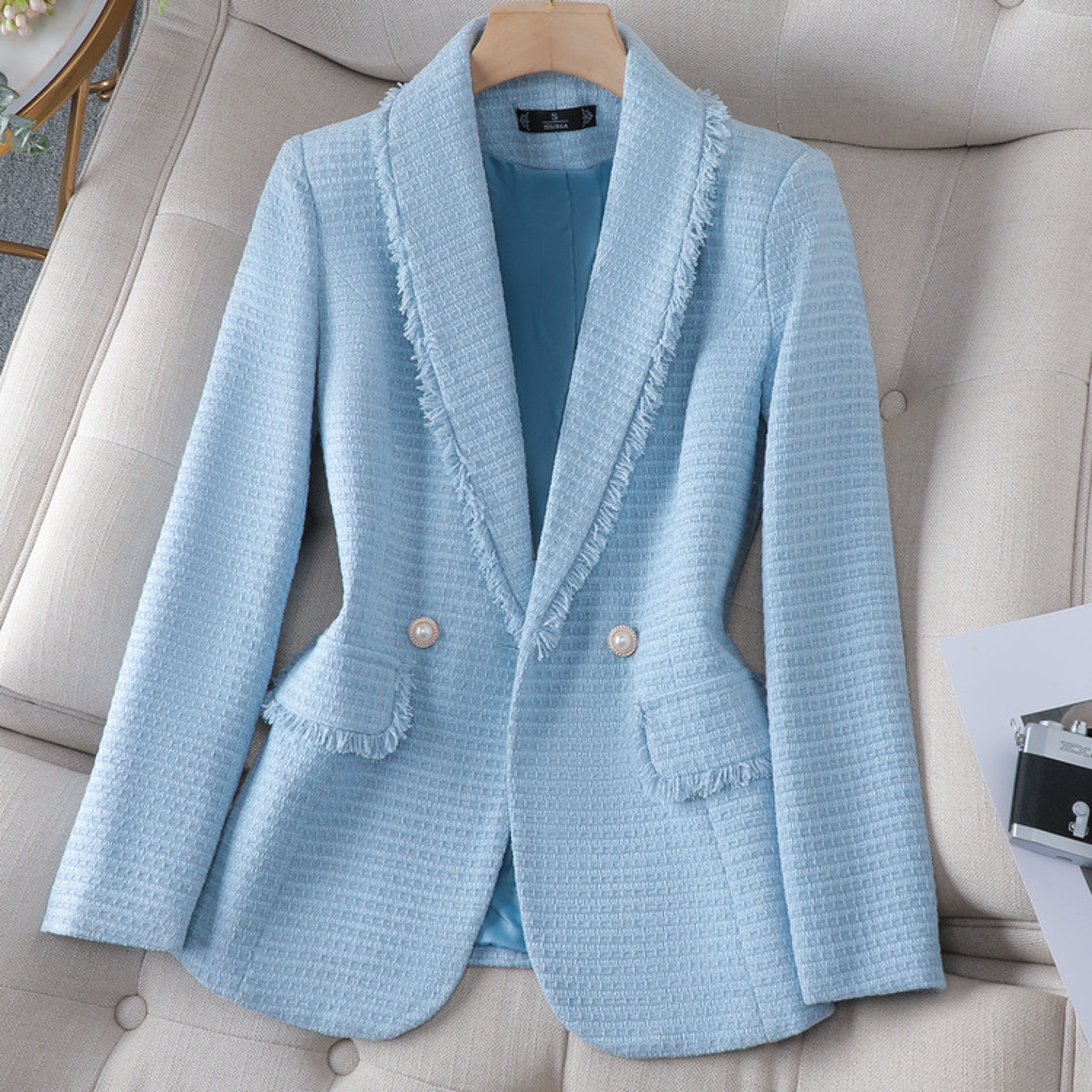 Ladies Premium Quality Blazer, Women Spring Fashion Thin Polyester Fabric, Folded Design Small Suit Jacket Coat – view 1
