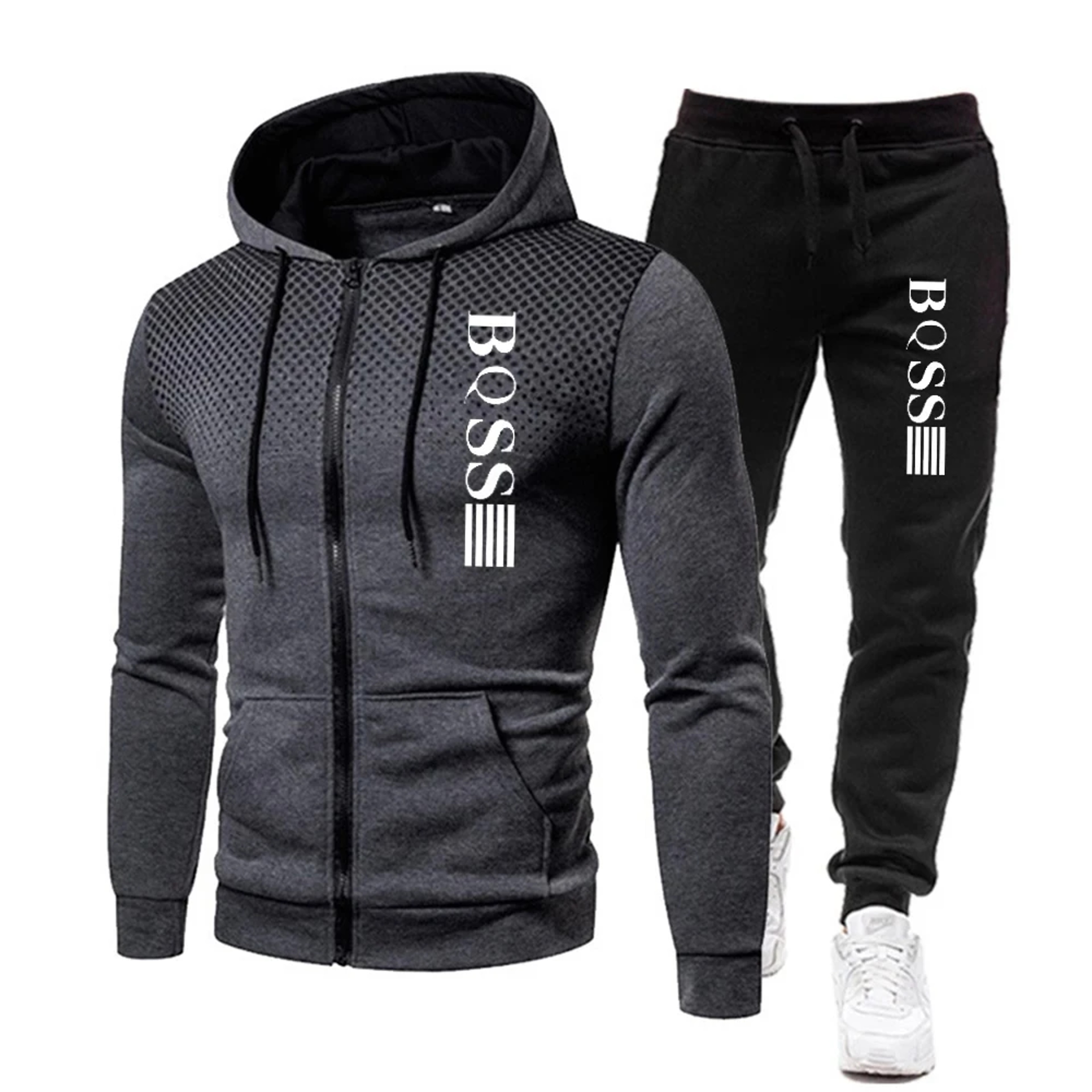 Men's Print Tracksuit Set, Zipper Hooded Sweatshirt and Jogger Sweatpants, Casual Fitness Sports Suit – view 1