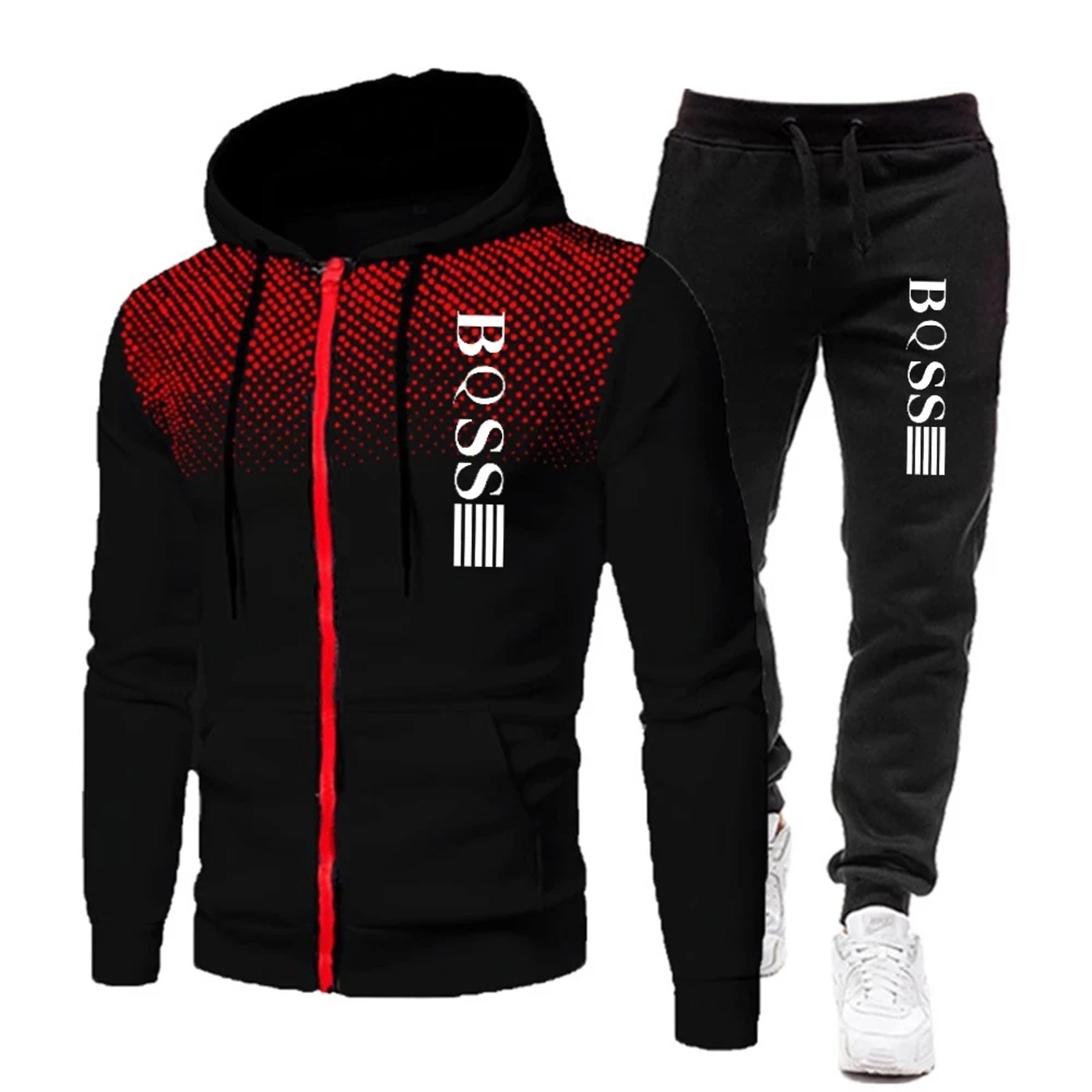 Men's Print Tracksuit Set, Zipper Hooded Sweatshirt and Jogger Sweatpants, Casual Fitness Sports Suit – view 2
