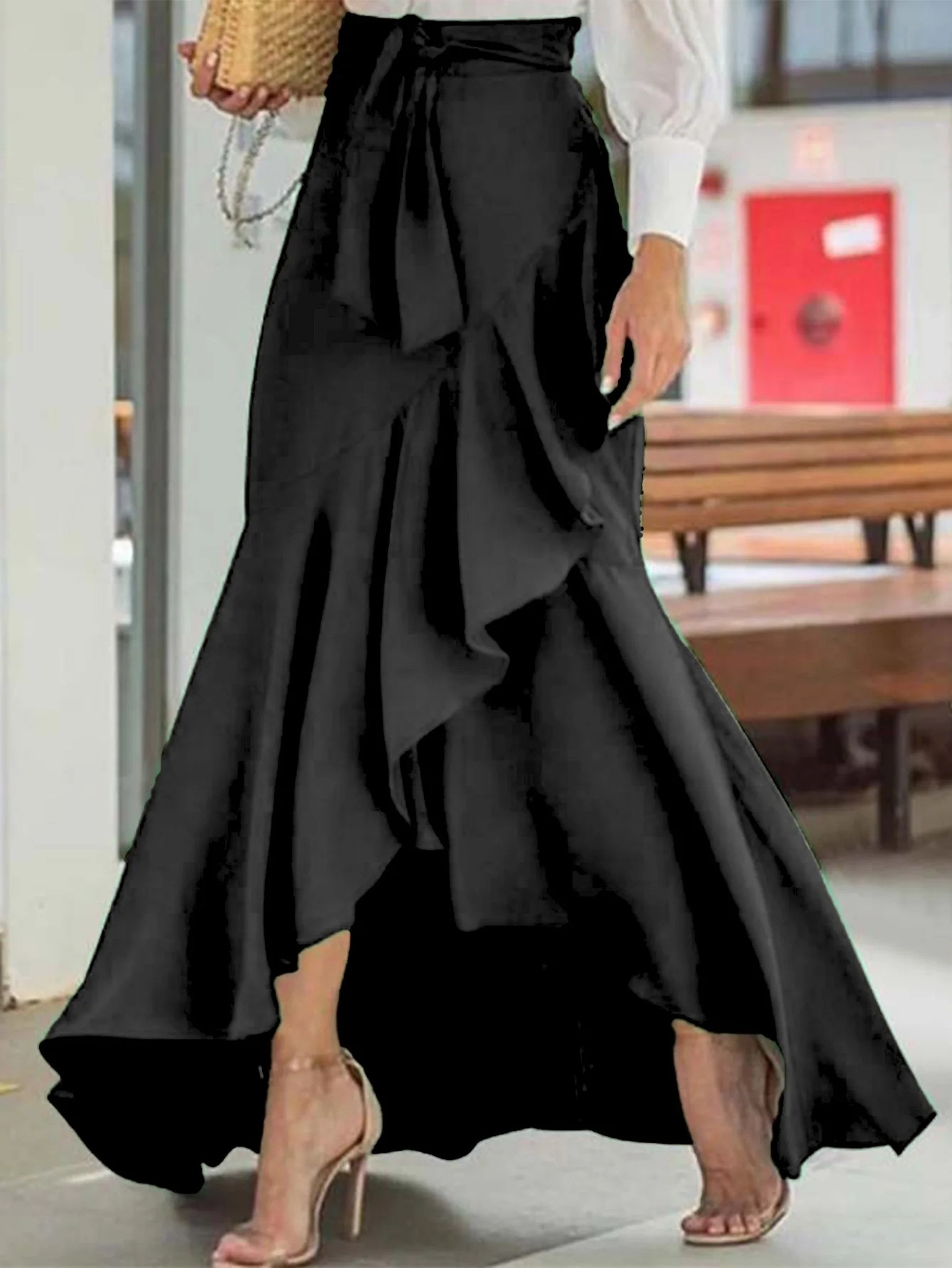 Elegant Fish Tail Skirt, High Waist Design with Lace Decoration, Women's Irregular Hem Fashion – view 4