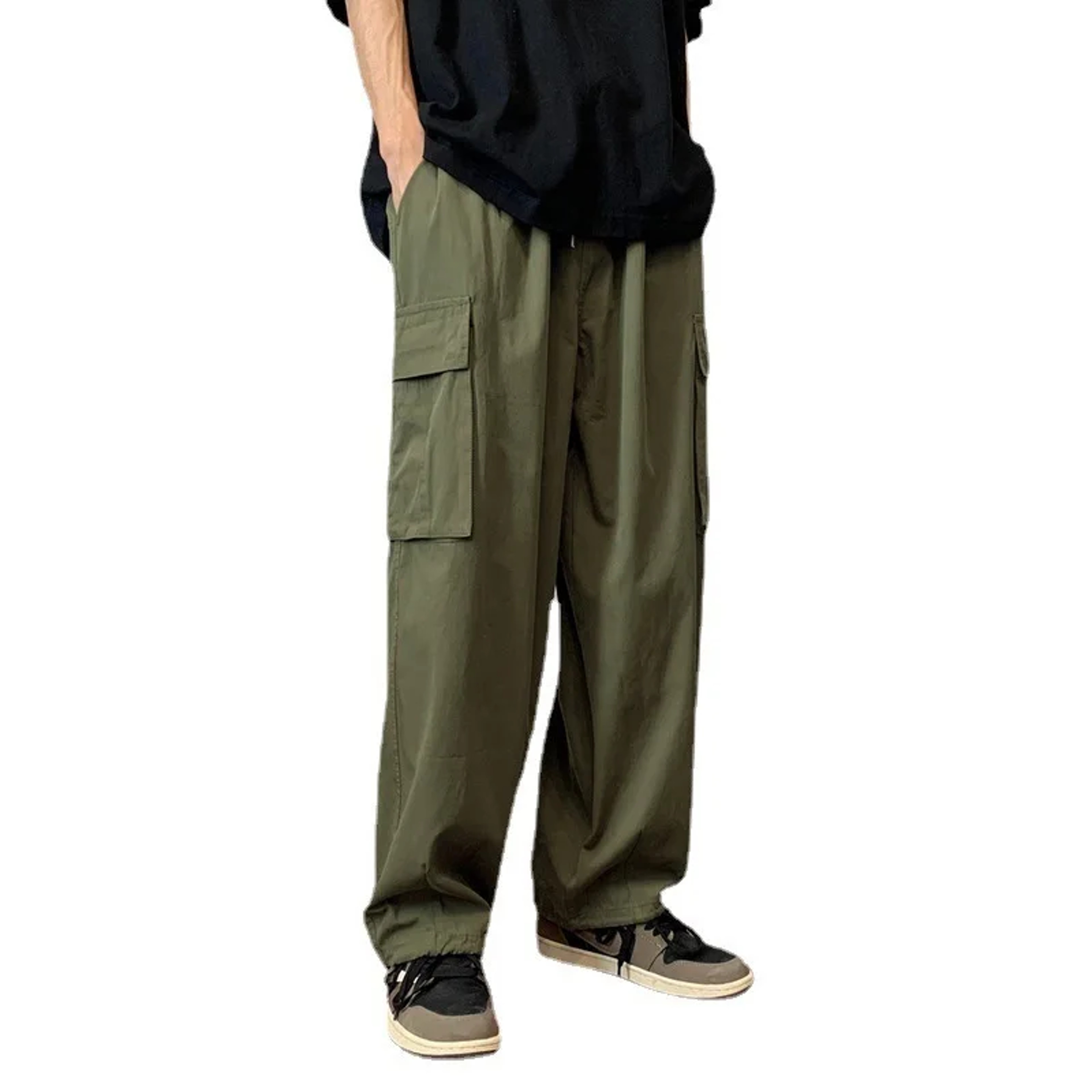 Cargo Pants, Military Green, Vintage Oversize Men's Pants, Heavy Straight Leg Casual Pants – view 5