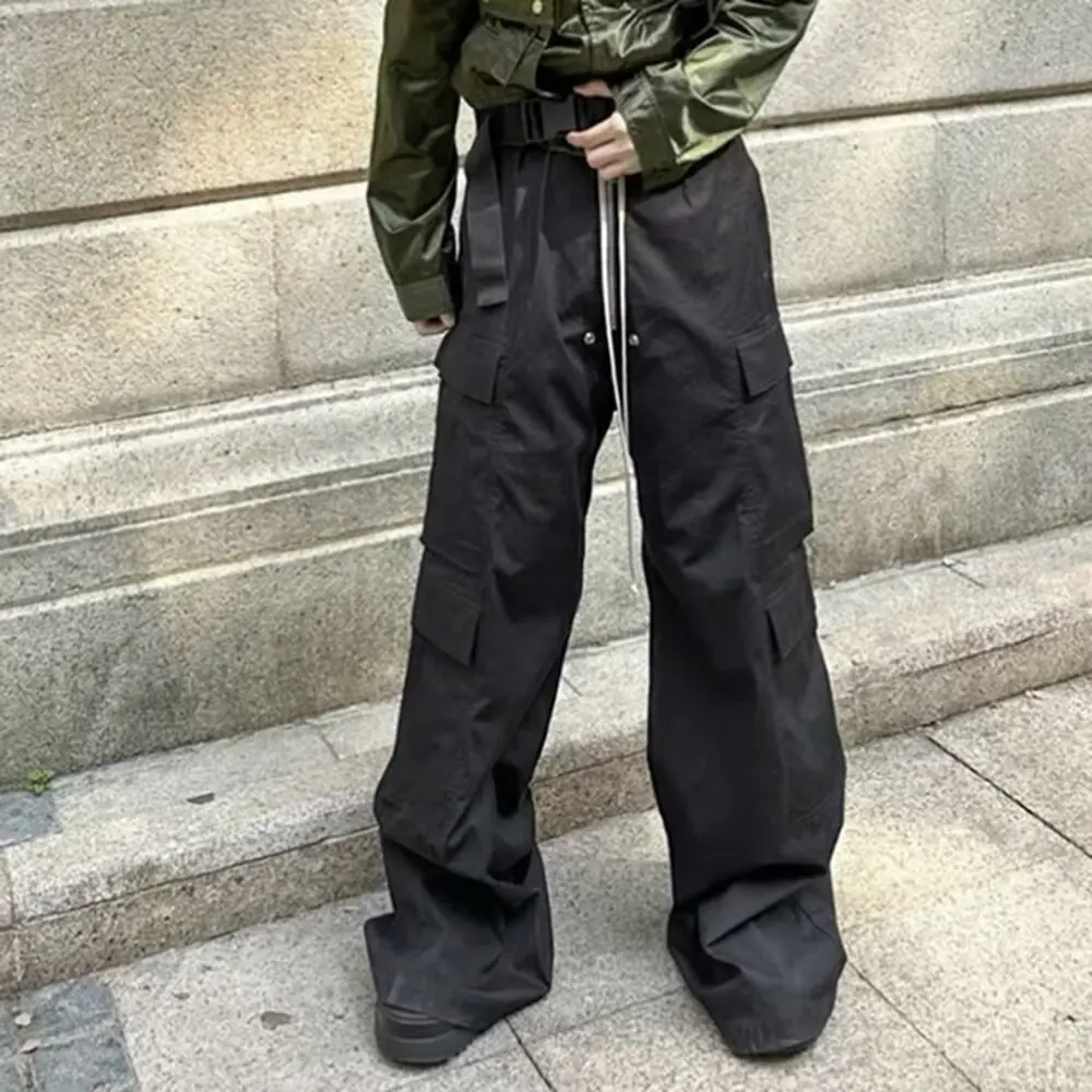 New Style Cargo Pants For Men, Loose Fit Wide Leg, Multi Pocket Black Cargo Pants, Spring Summer Casual – view 4