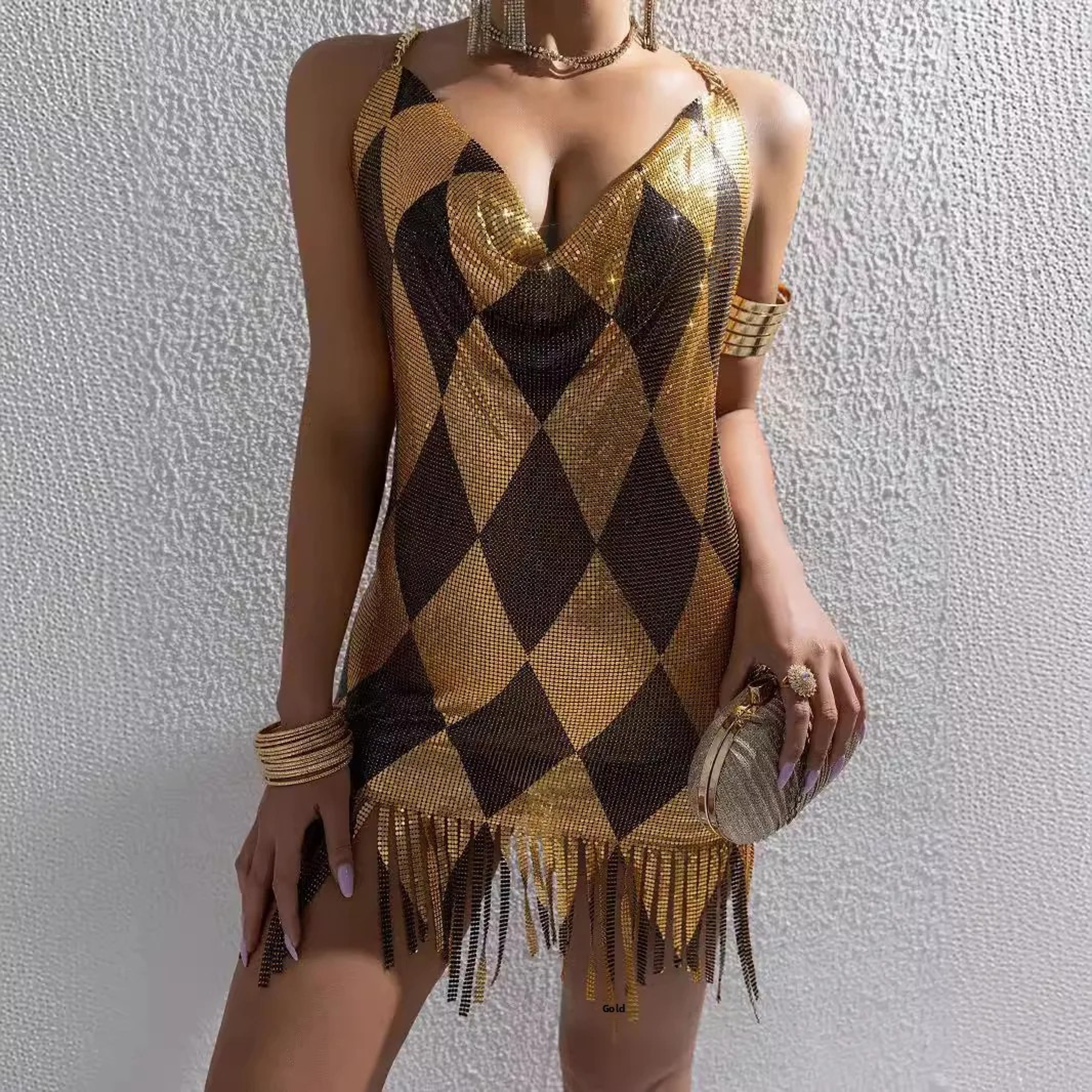 Sexy Summer Dress, Women's Sleeveless Mini Skirt, with Metal Splice and V Neck Backless Fashion – view 1