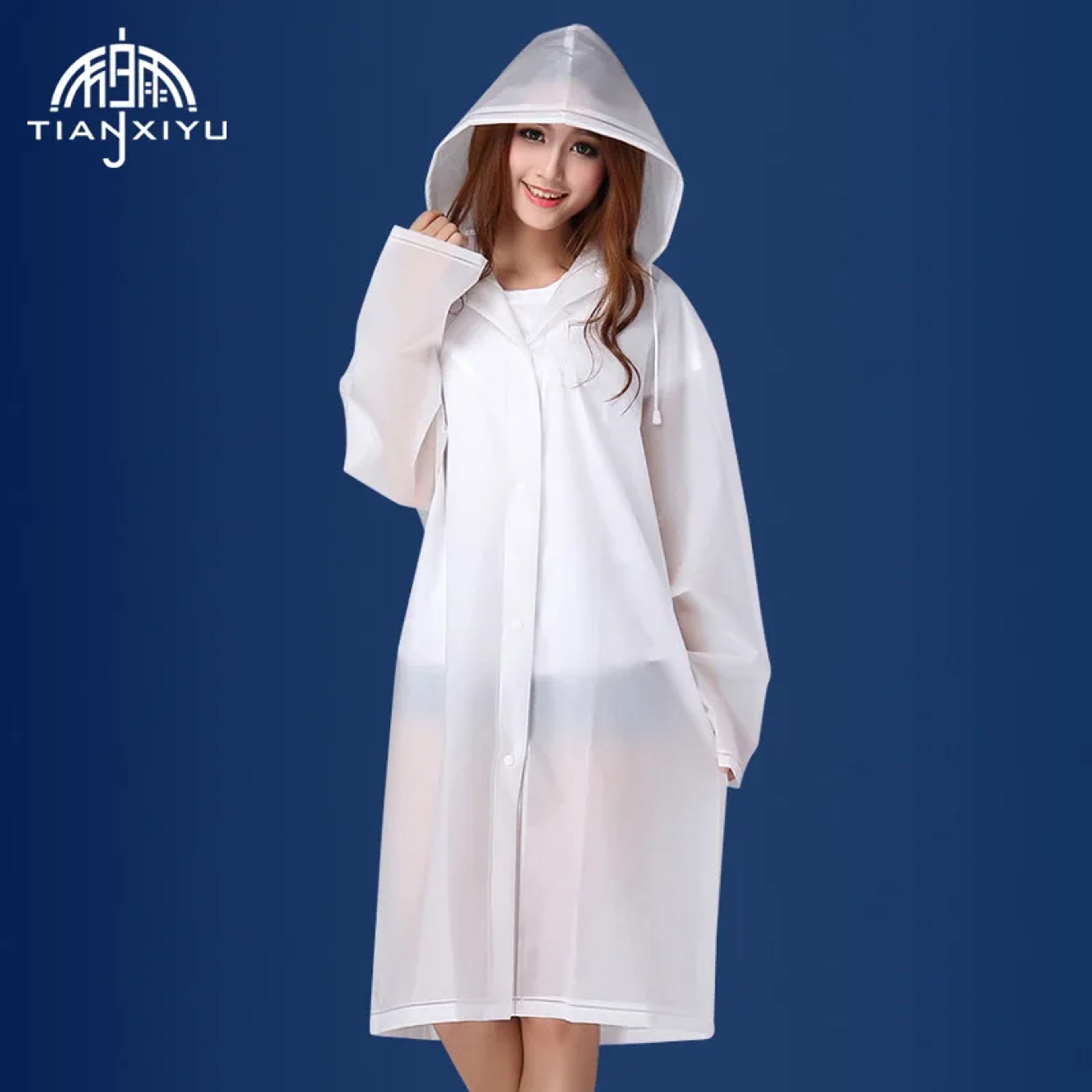 Women's Translucent Rain Poncho, Yellow Waterproof Raincoat, Outdoor Adult Rain Gear, Plastic Suit, Clear Rain Coat – view 9