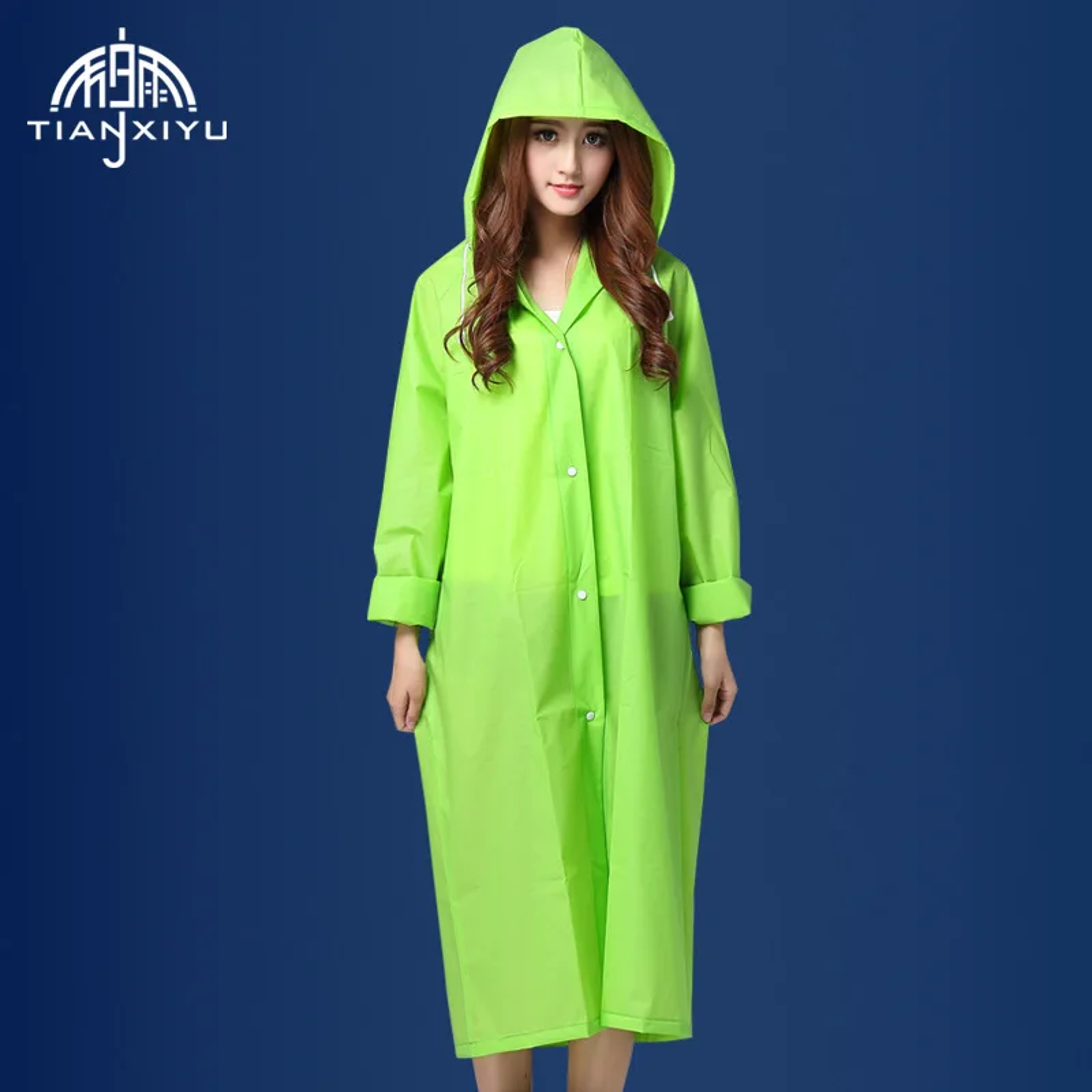 Women's Translucent Rain Poncho, Yellow Waterproof Raincoat, Outdoor Adult Rain Gear, Plastic Suit, Clear Rain Coat – view 12