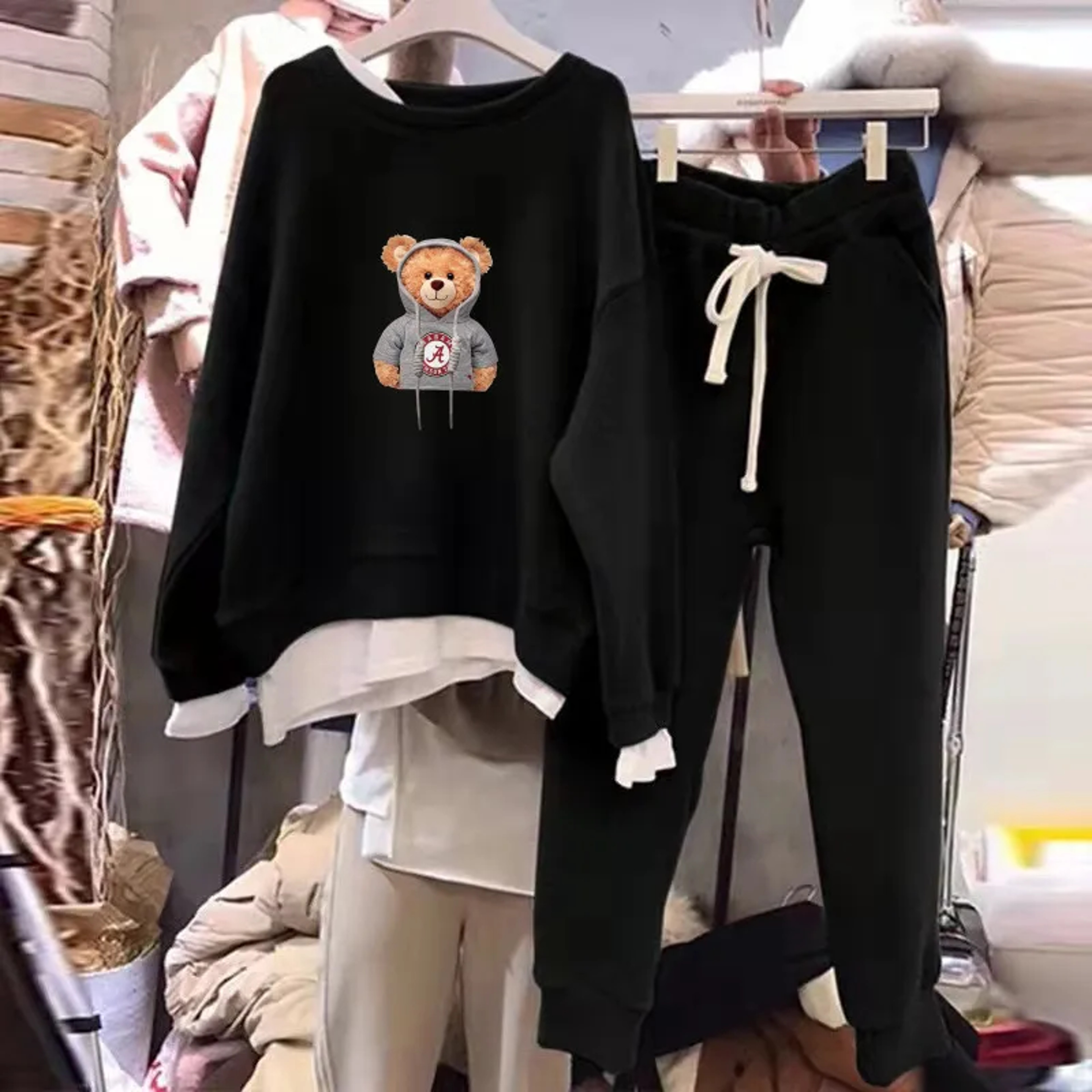 Women's Fleece Lined Two Piece Set, Tweed Style Sport Suit, Casual Fashionable and Slimming, Autumn Winter Outfit – view 2
