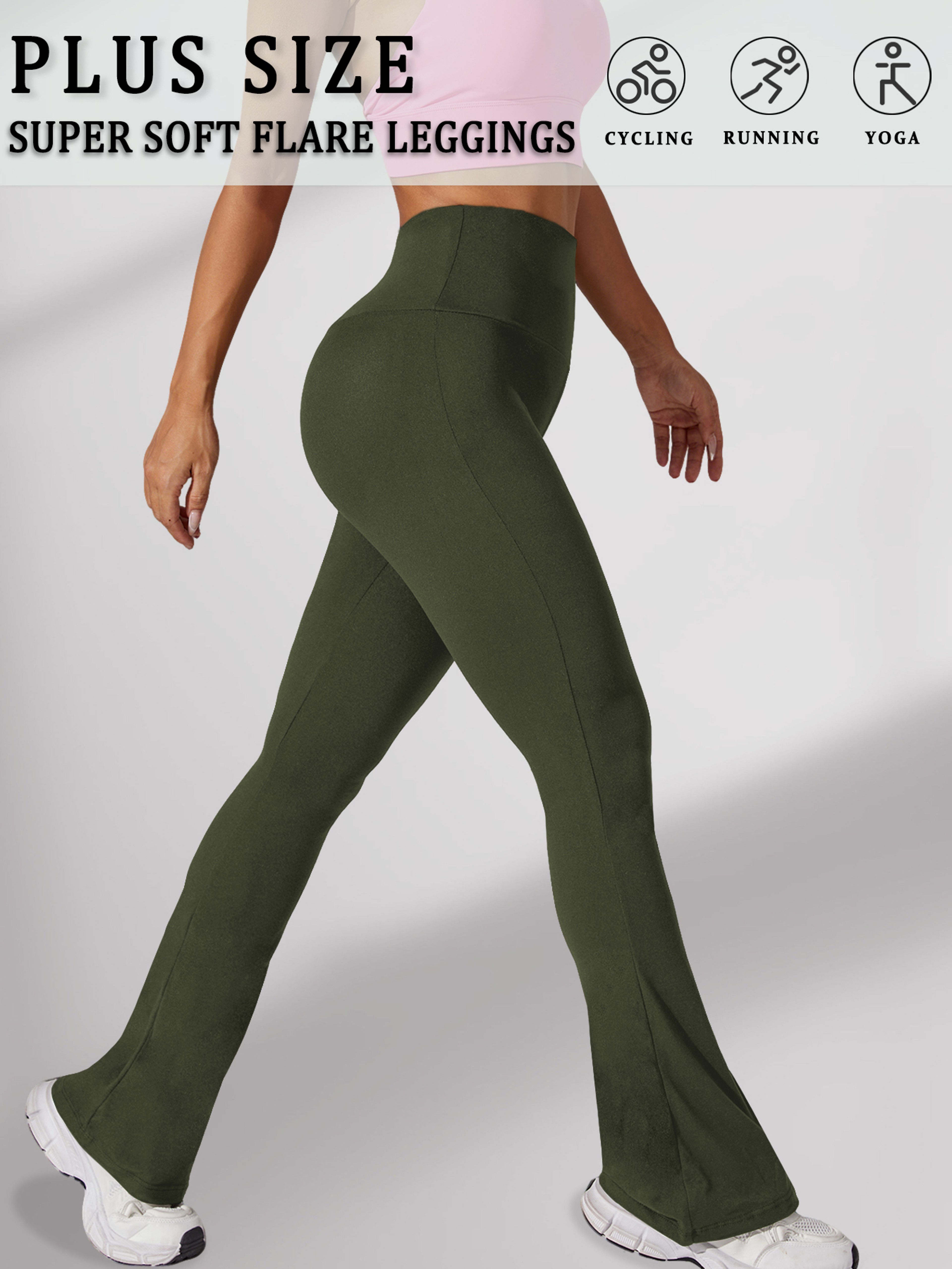 Super Soft Plus Size Flare Pants, High Waisted Tummy Control Leggings, Bootleg Bell Bottoms for Running – view 9