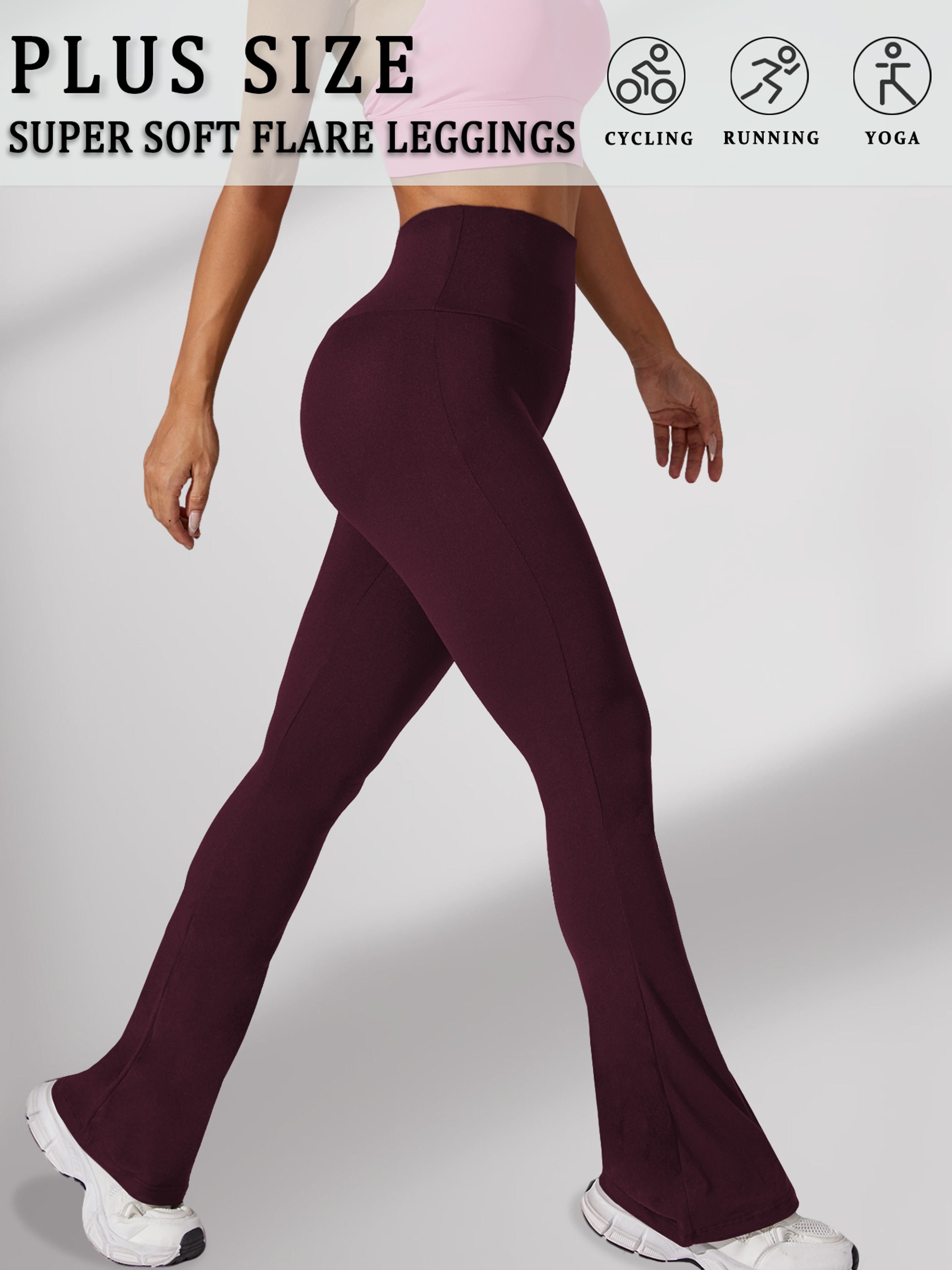Super Soft Plus Size Flare Pants, High Waisted Tummy Control Leggings, Bootleg Bell Bottoms for Running – view 10