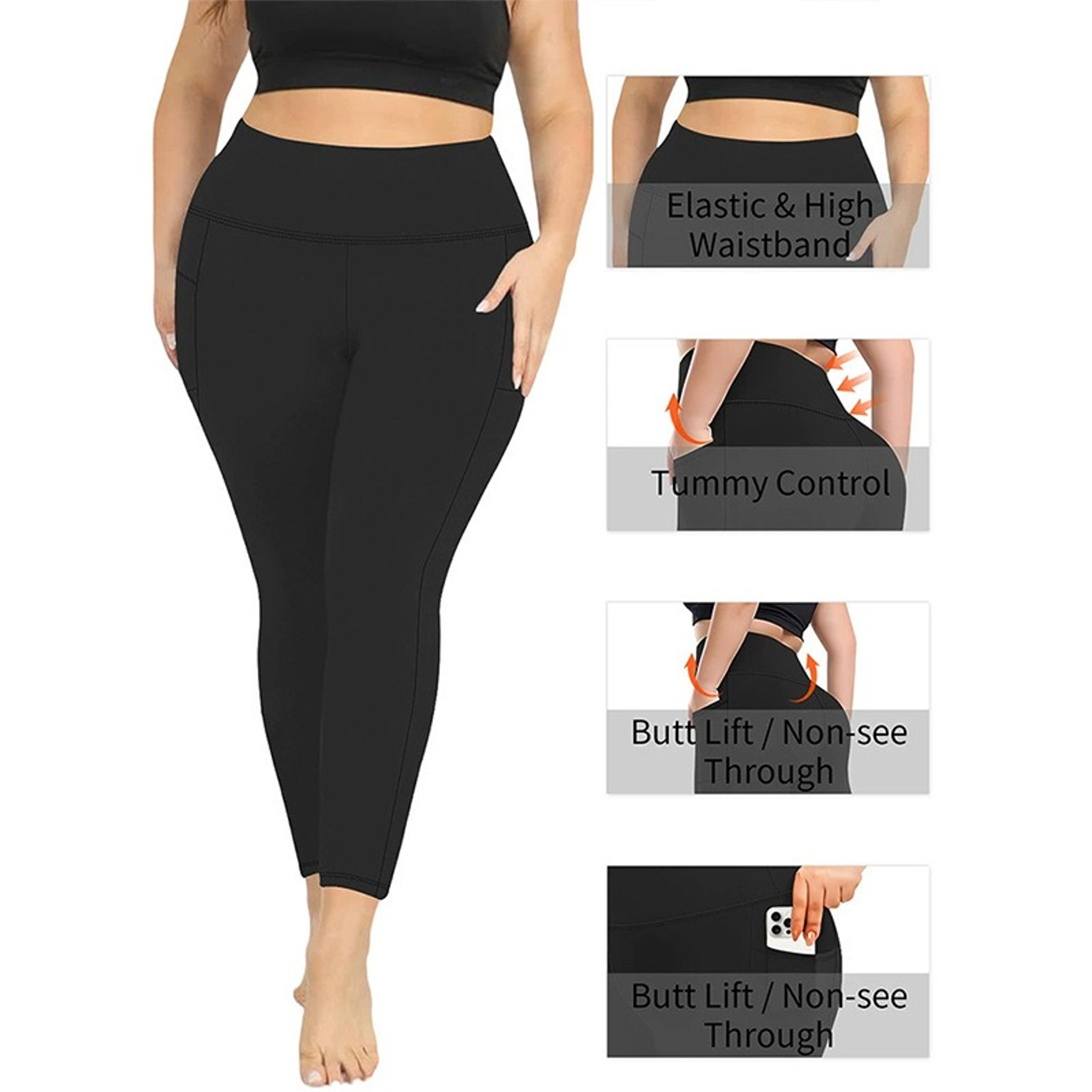 Women's High Waisted Yoga Leggings with Pockets, Plus Size, Butt Lifting Workout Leggings, Elastic Activewear for Gym – view 2