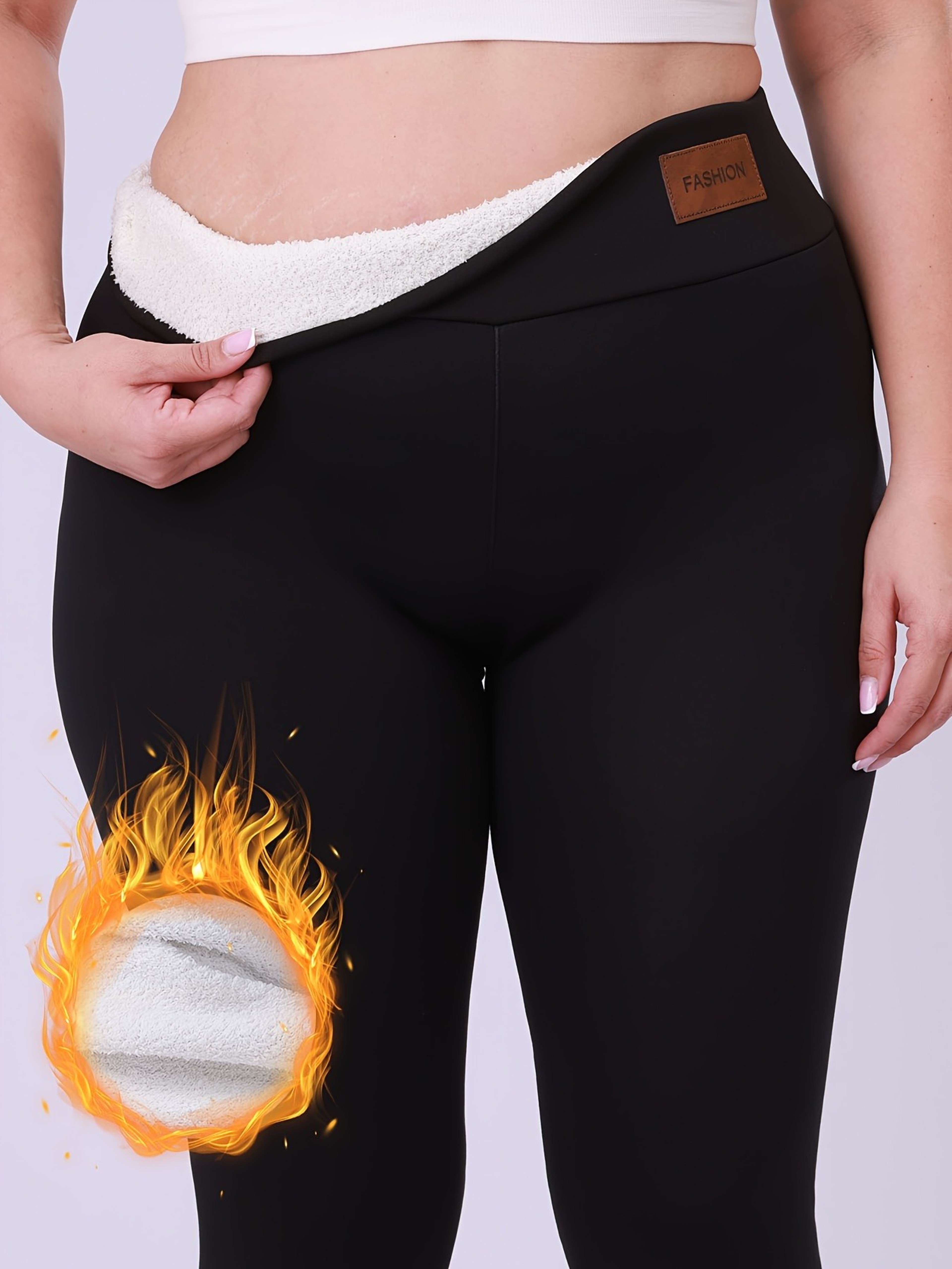 Warm Plus Size Leggings, High Waisted Fleece Lined, Thick Stretchy Long Pants for Cold Weather – view 10
