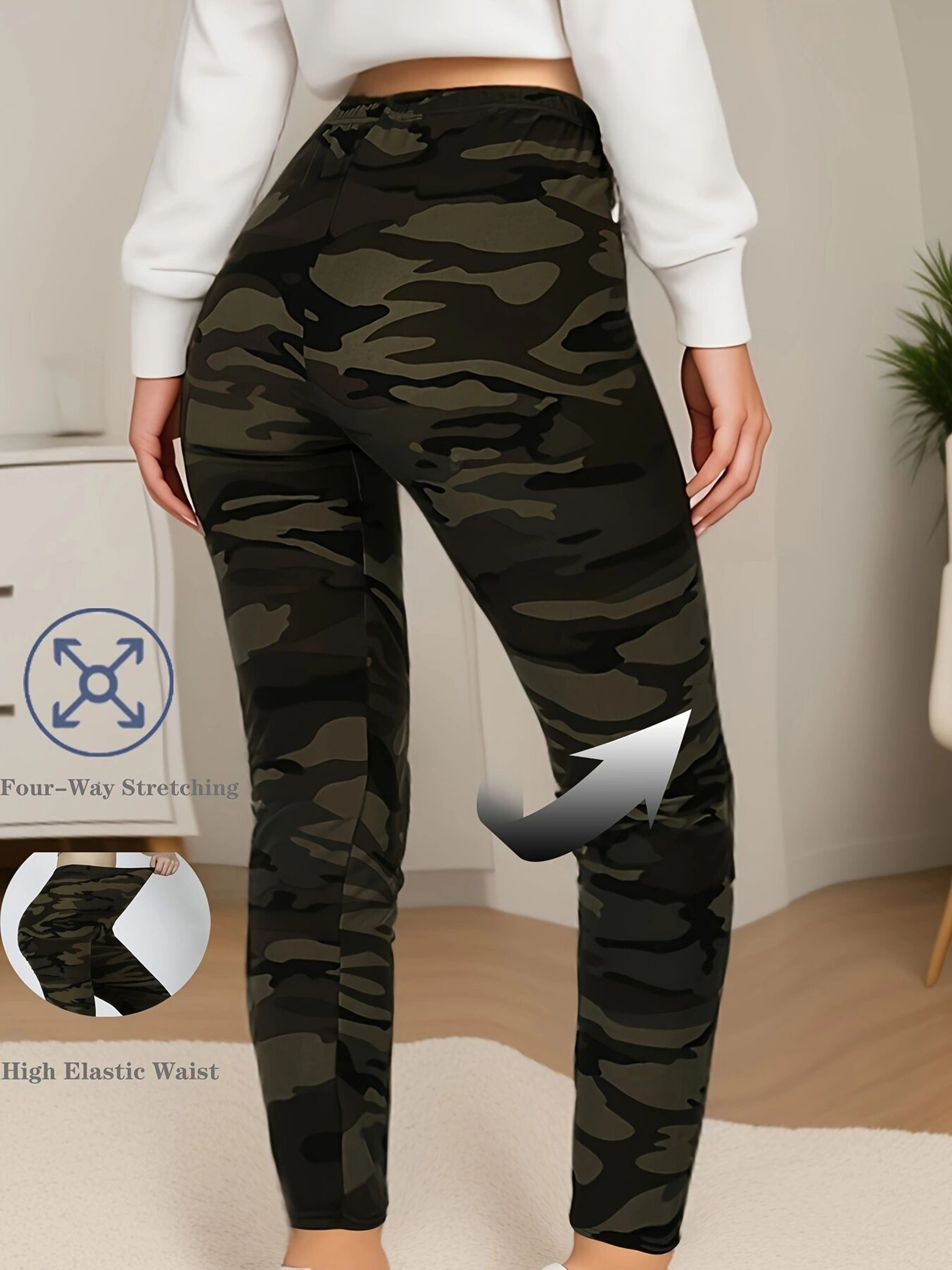Super Elastic Leggings for Women, Plus Size, Military Green Camouflage, Soft Sports Outerwear, Cropped Tight Pants – view 2