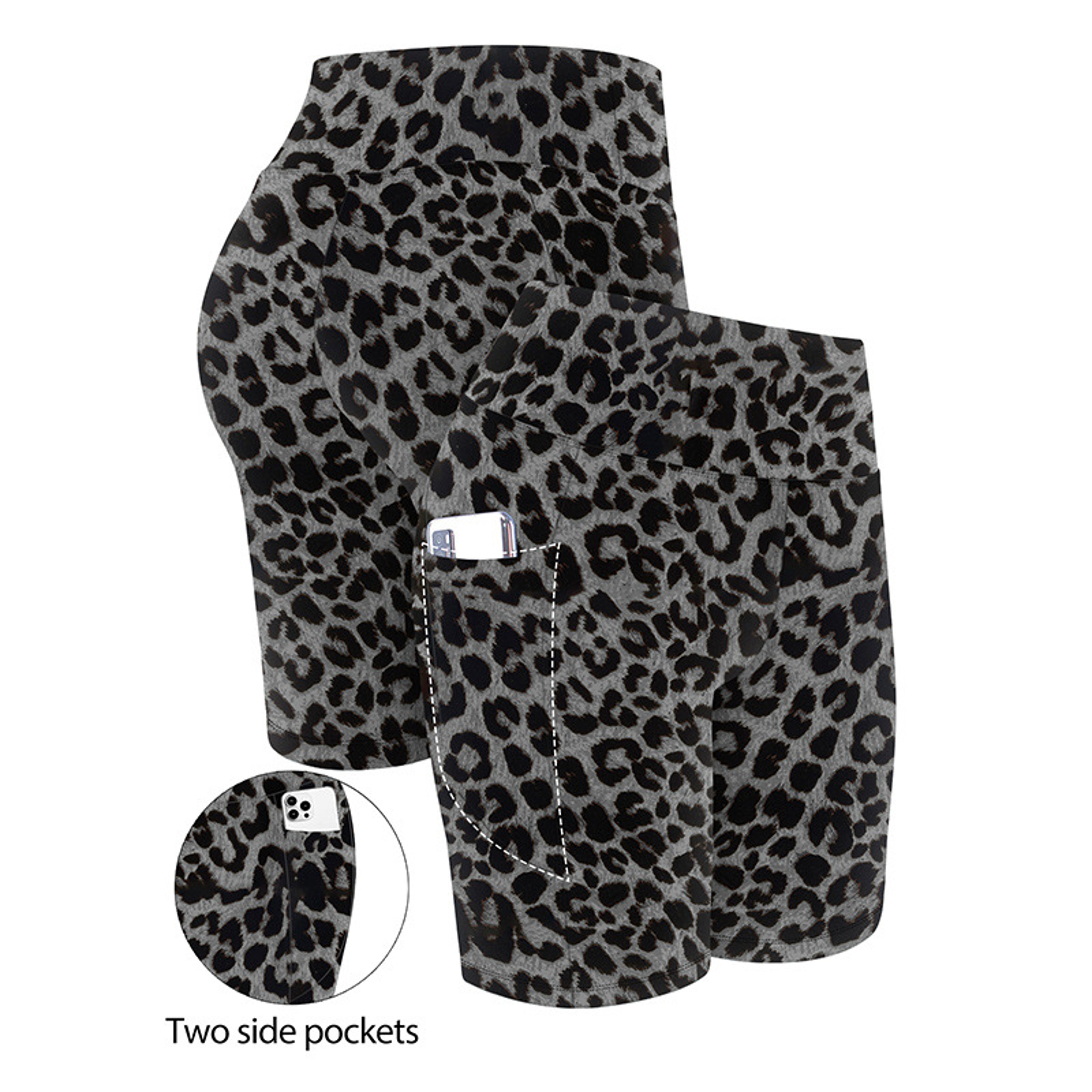 High Waist Tight Shorts, Tiger Print, Slim Fit, Bottom Lifting, Five Quarter Length, Pocketed Base Layer – view 7
