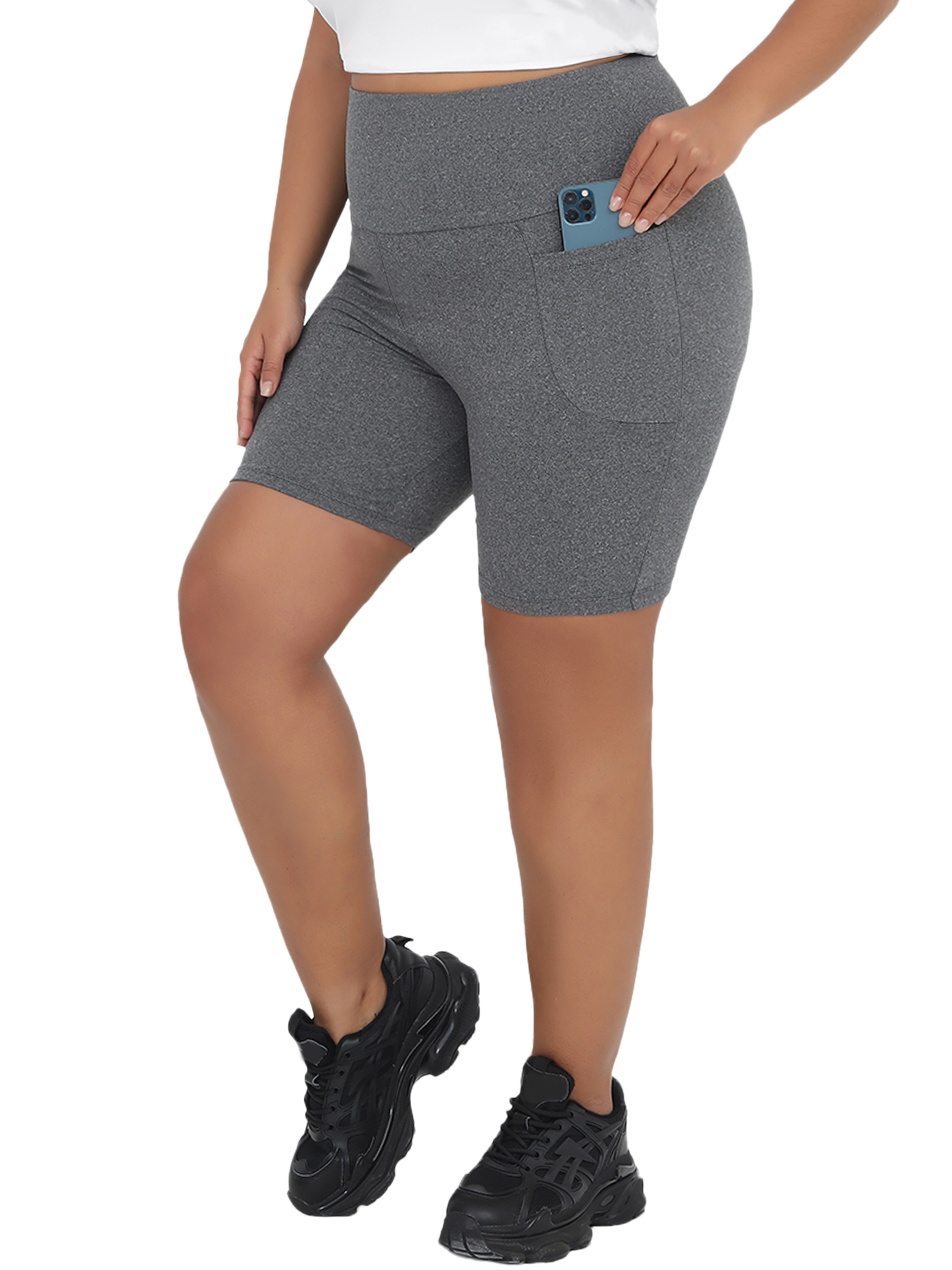Plus Size Biker Shorts, High Waisted with Pockets, Super Soft Tummy Control, No See Through, for Womens Workout, Running – view 8