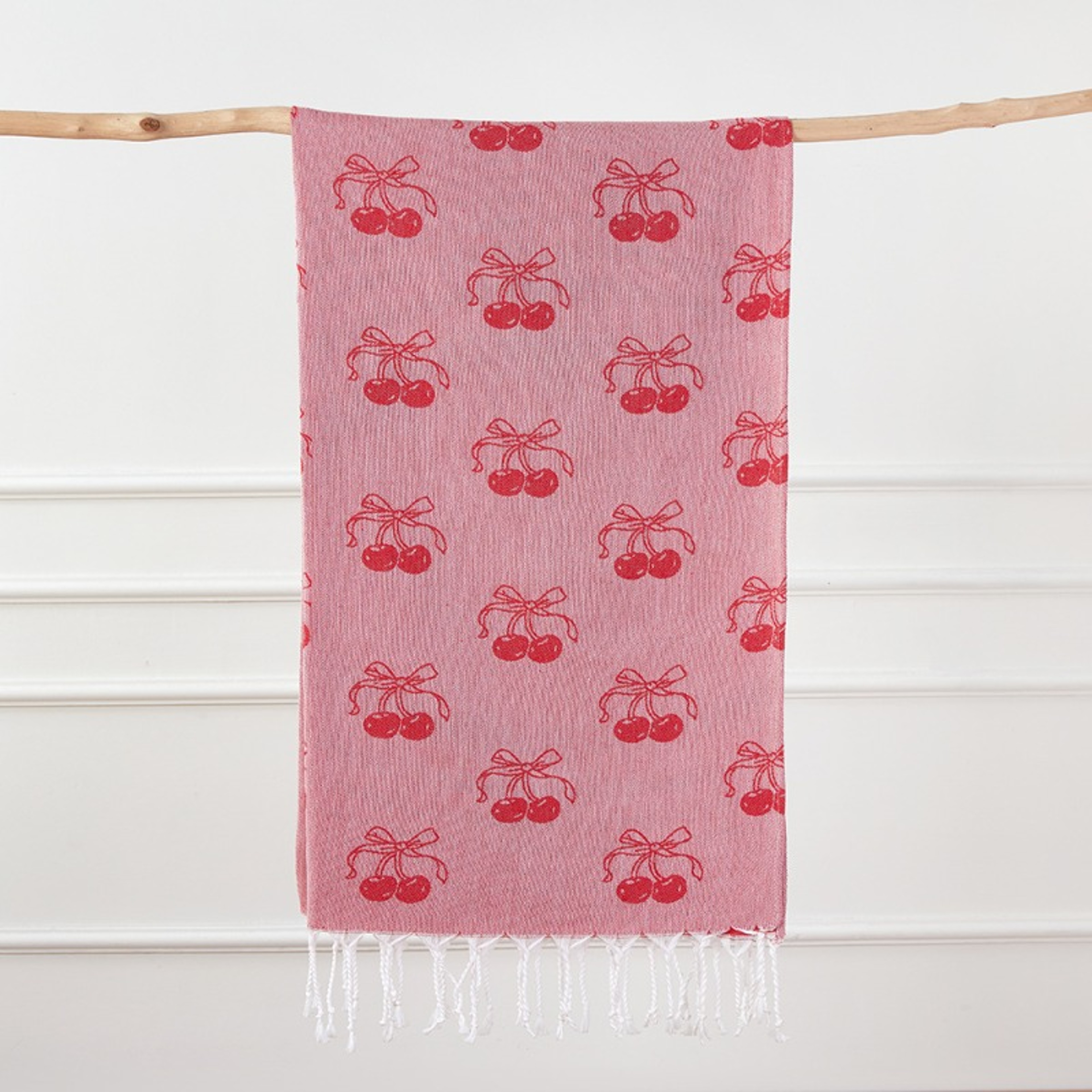 Turkish Bath Towel, Cherry Bow Beach Towel, Quick Drying, Fringed, for Sauna and Children – view 3