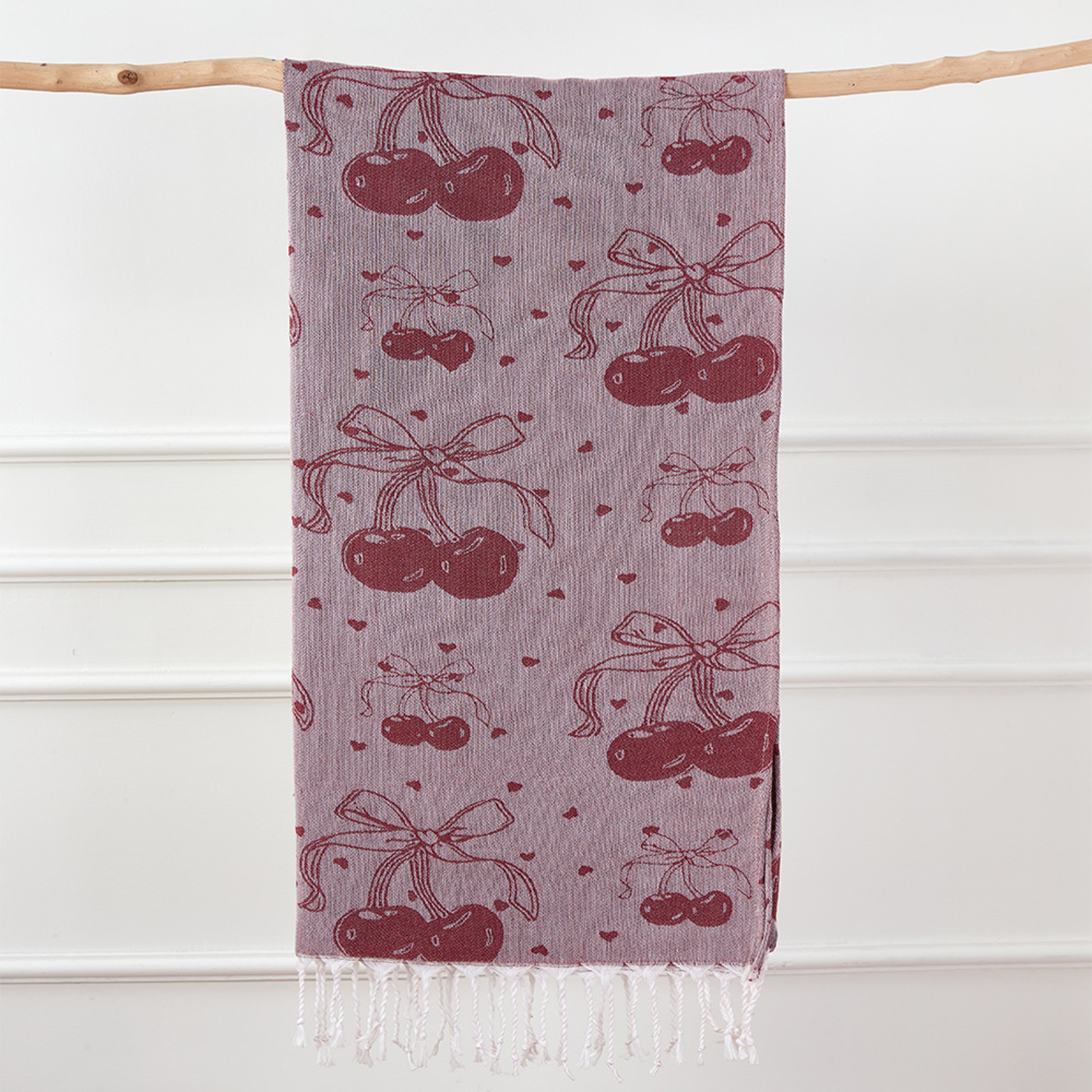 Turkish Bath Towel, Cherry Bow Beach Towel, Quick Drying, Fringed, for Sauna and Children – view 10