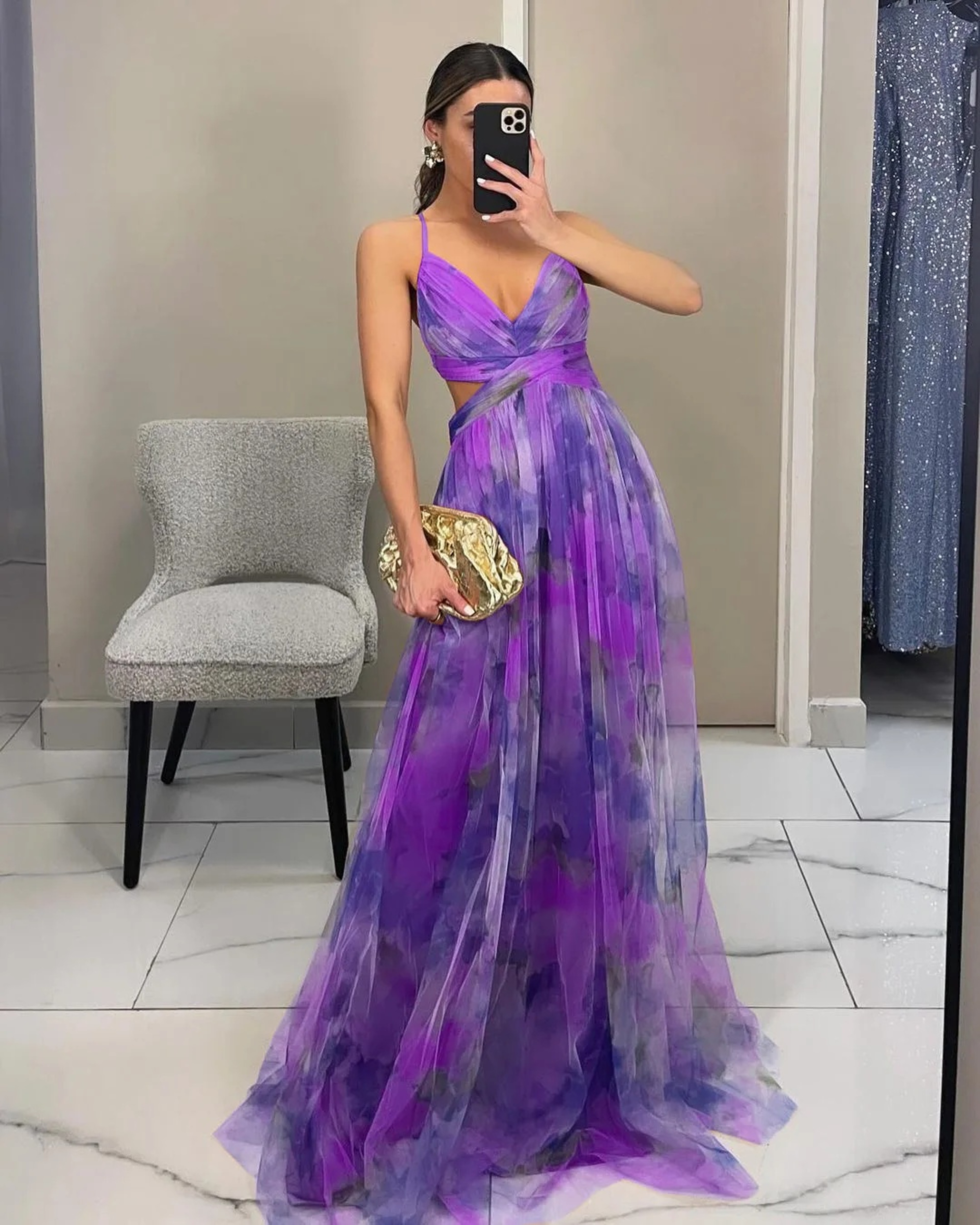 Summer Spring Off-Shoulder Lace Print Halter Dress Casual Party Holiday Dress V-Neck Floor-Length Polyester Fiber Dress – view 9