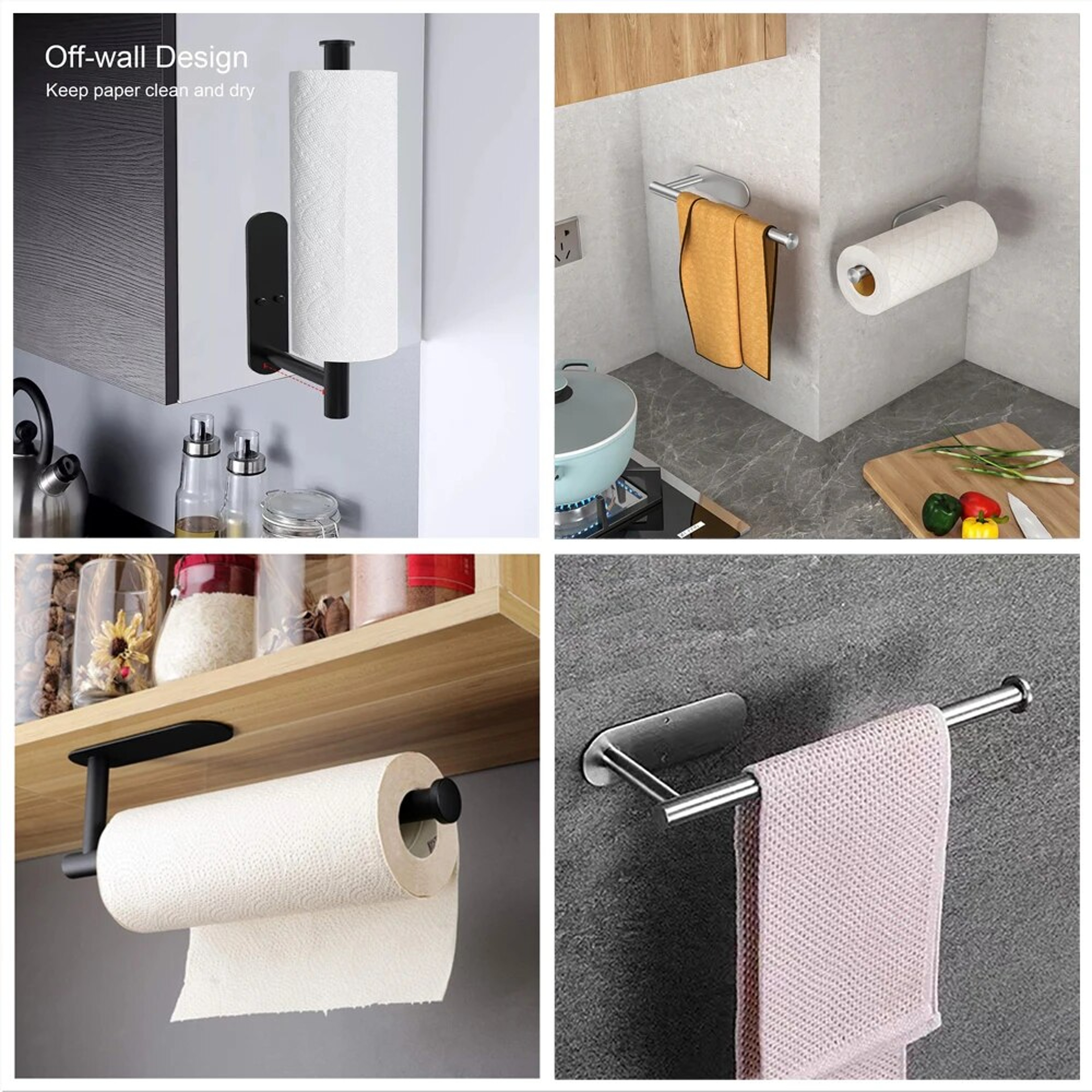 Adhesive Paper Towel Holder Kitchen Tissue Hanger Toilet Roll Dispenser Storage Napkin Rack Bathroo 4
