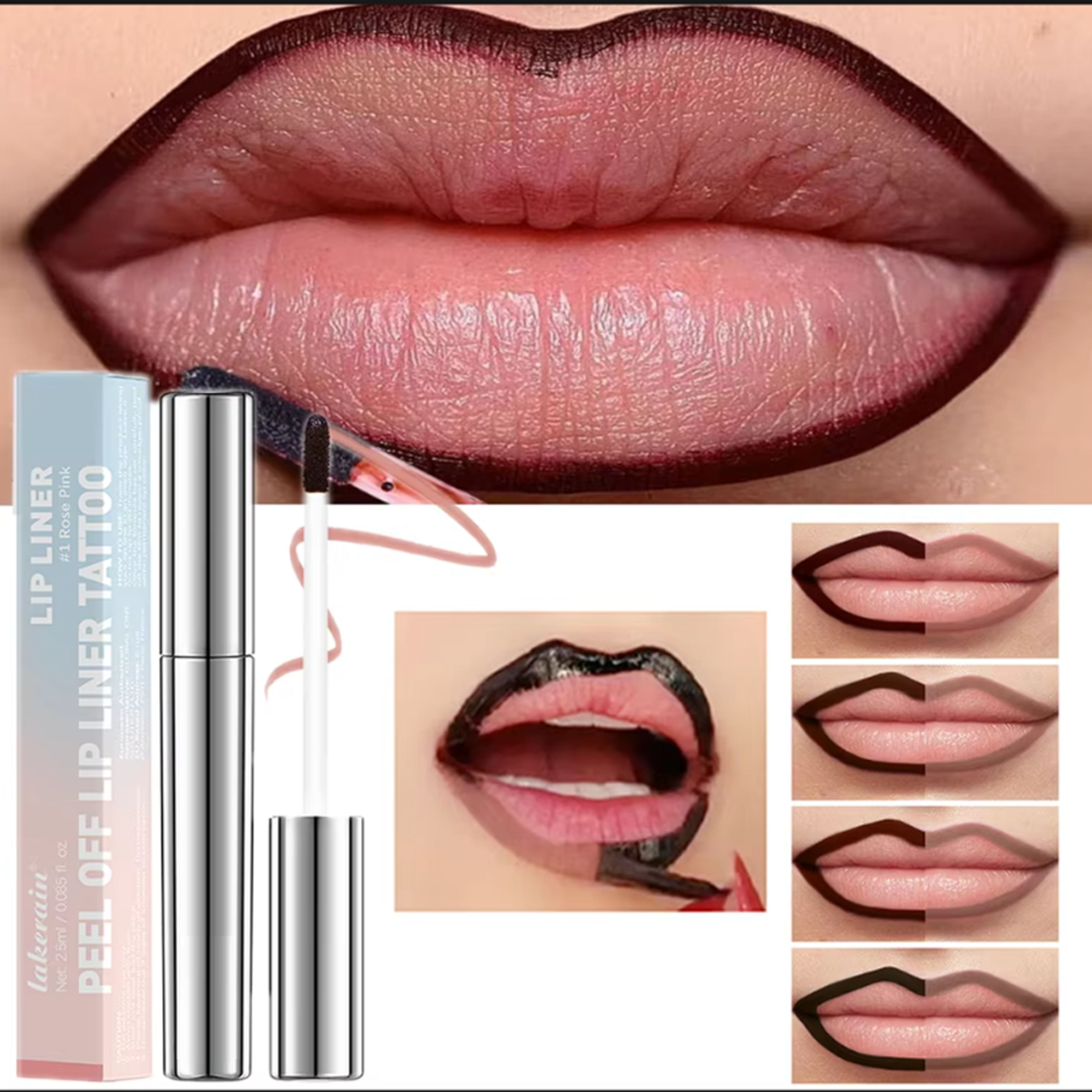 Peel Off Tattoo Waterproof Lip Liner, Lipgloss Matte Lip Tint, Long Lasting Brown Contour Lip Stain – view 1