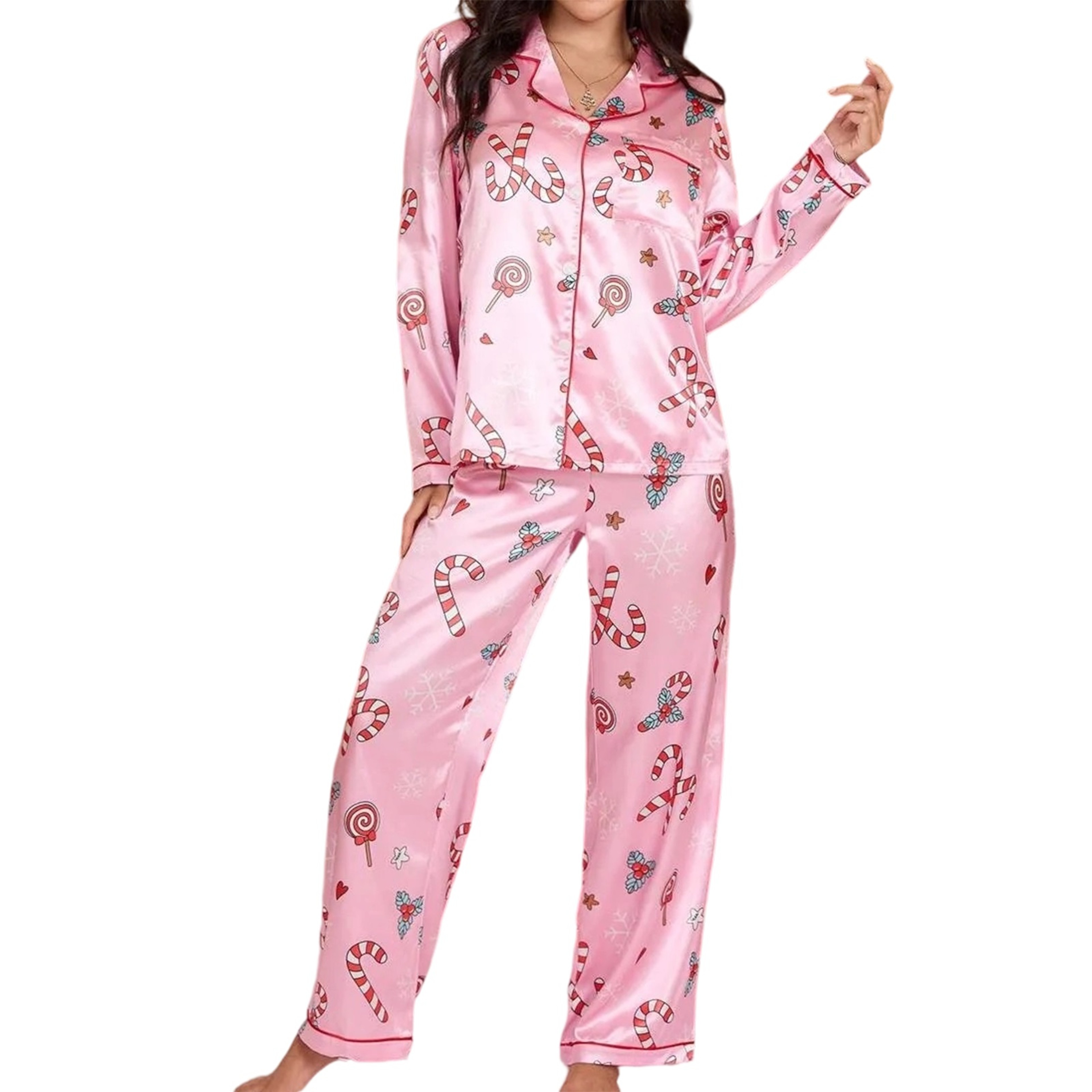 Women's Christmas Pajamas Set, 2 Piece Print Lounge Wear with V Neck Top and Pants – view 1