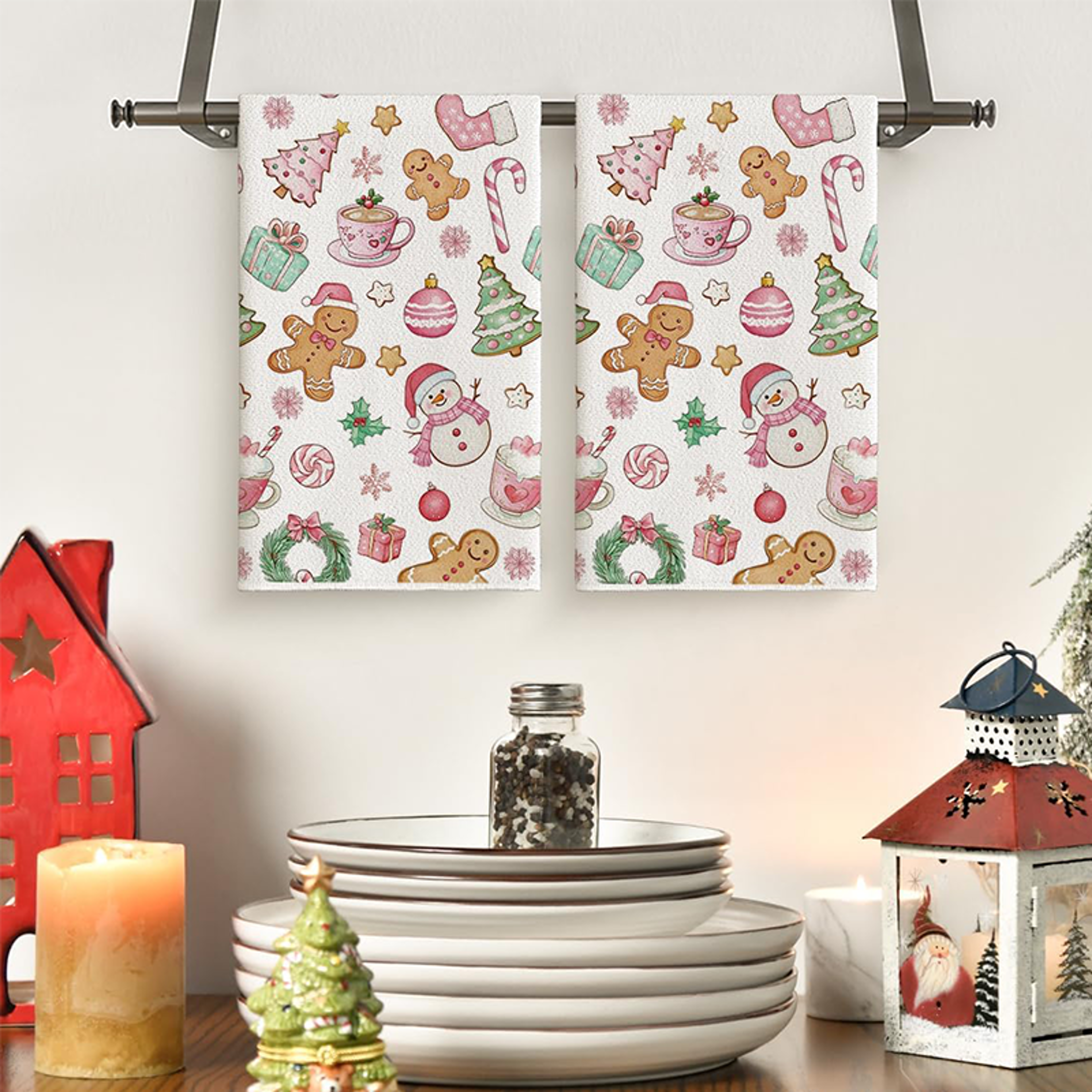 Pink Snowman Christmas Kitchen Towels, Super Soft and Absorbent, Festive Holiday Dish Towels, Baking and Hand Towels – view 1