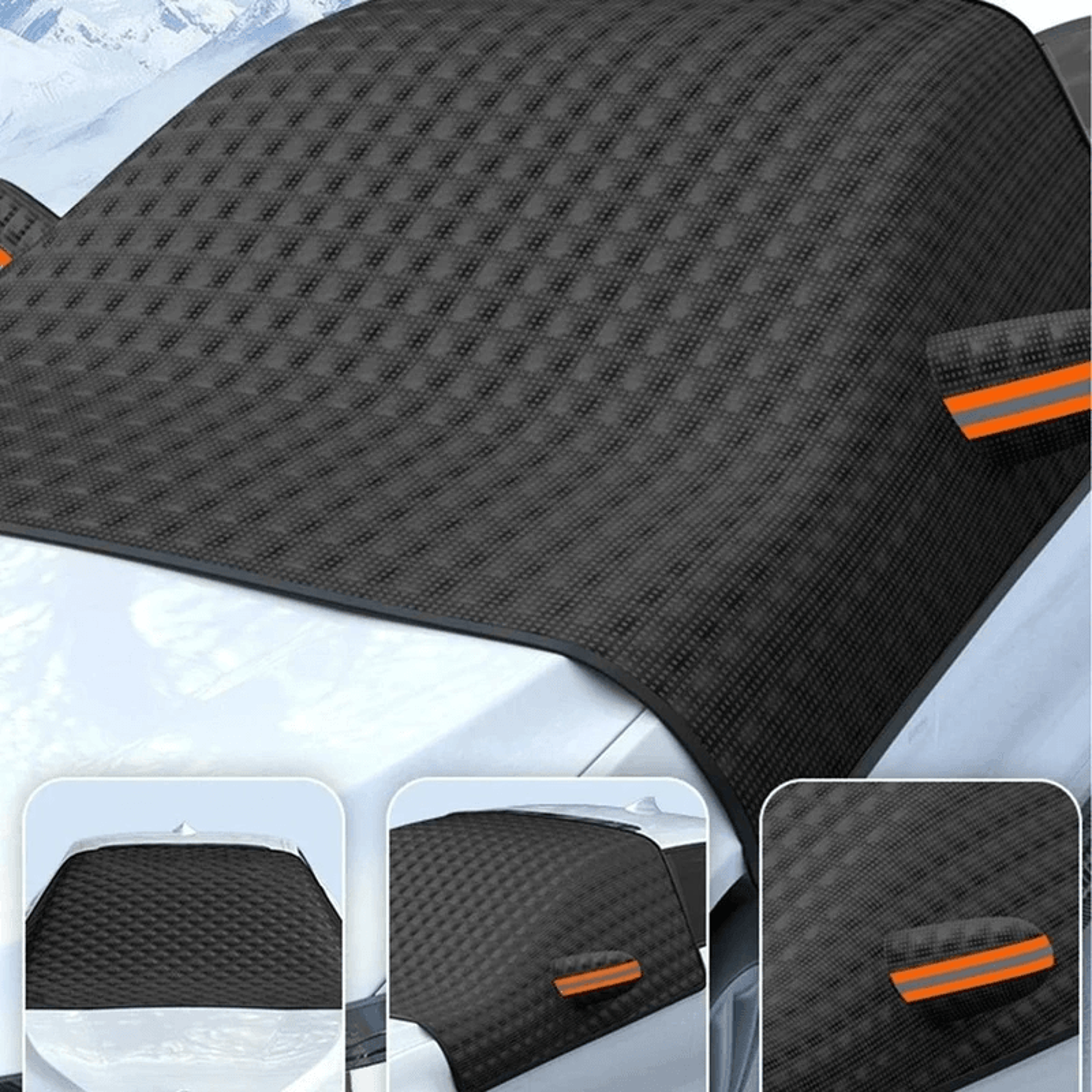 Easytouse windshield protector with reflective stripes for enhanced visibility