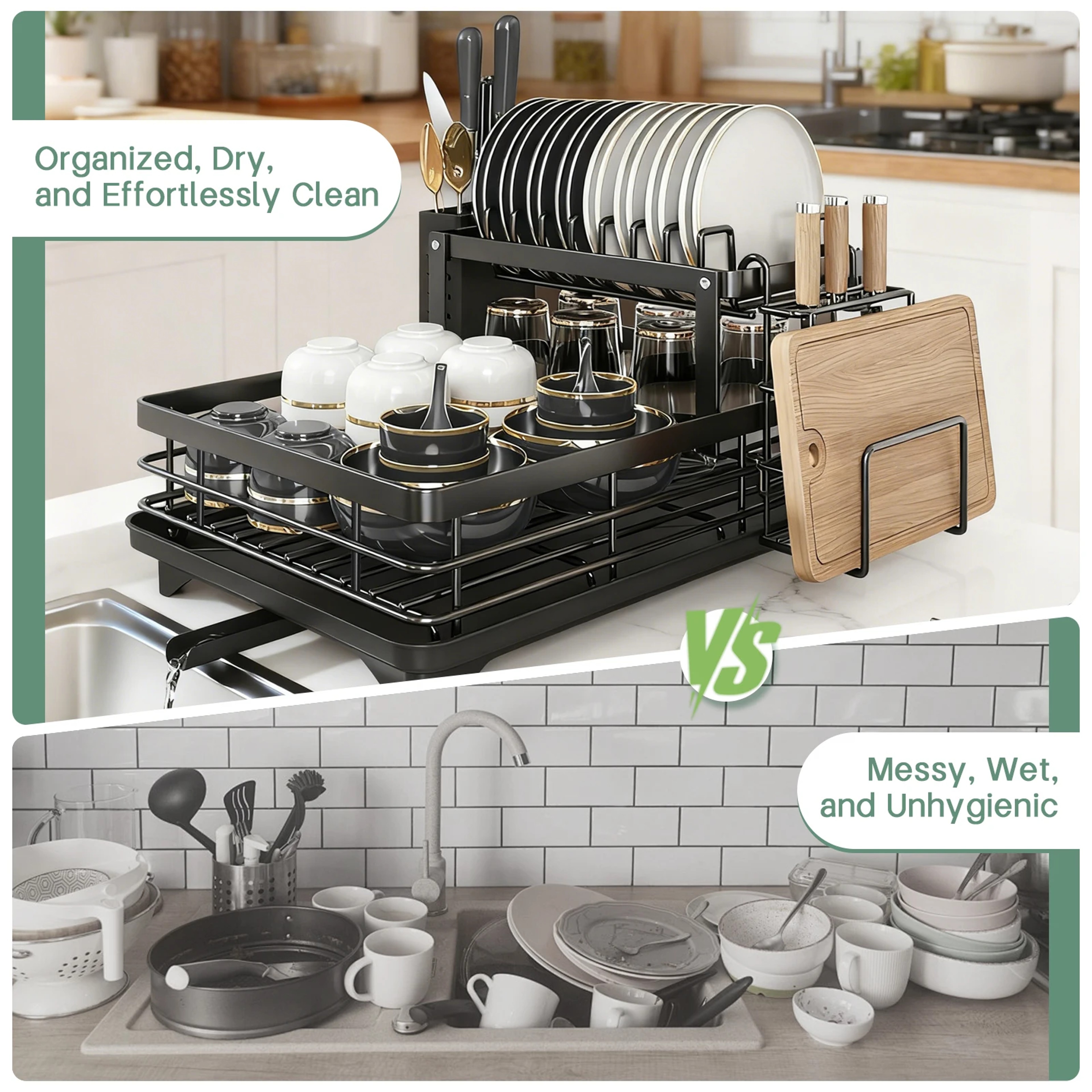 Premium Tier Kitchen Dish Rack with Drainboard Space Saving Countertop Dish Drying Rack & Cutlery Holder – view 6