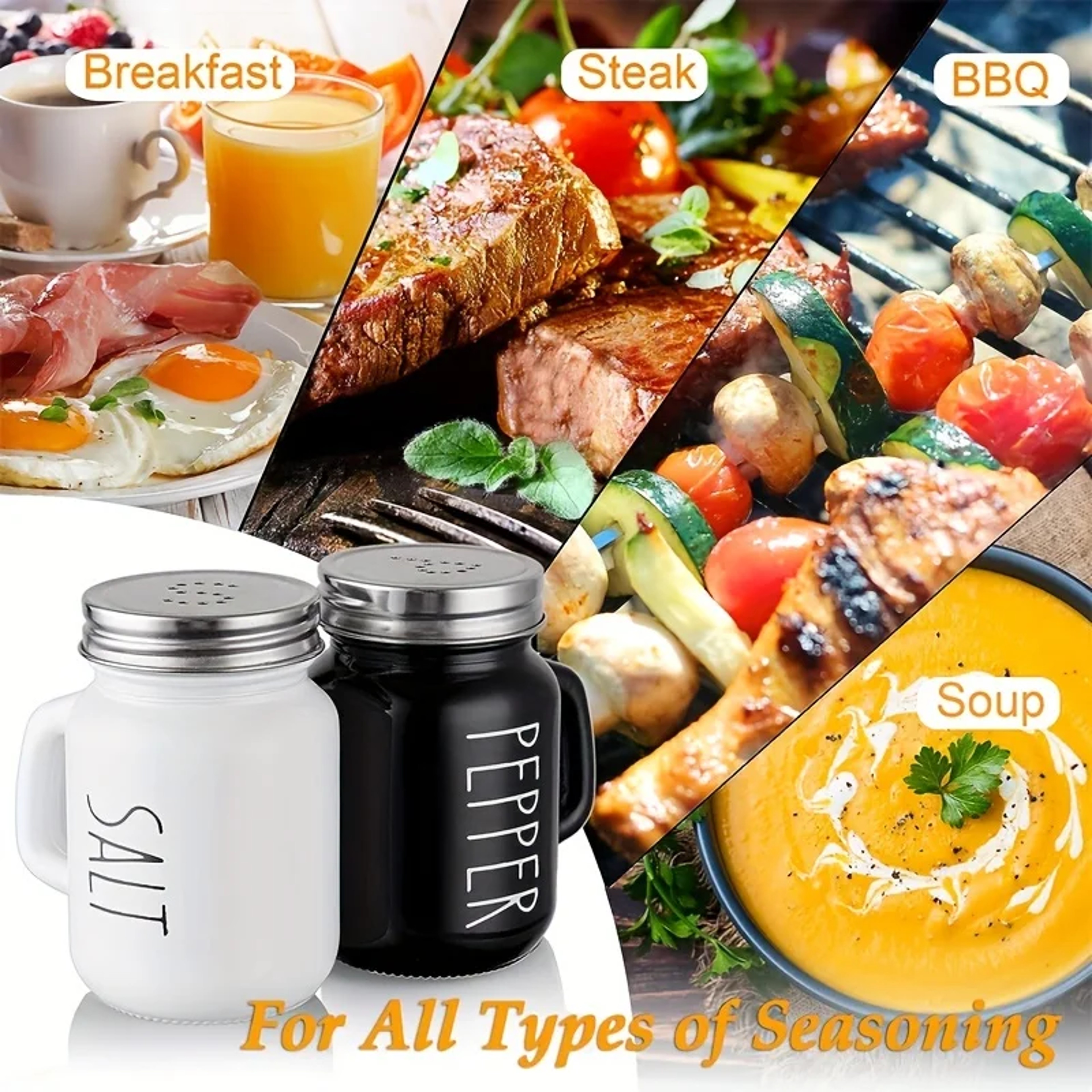 Classic Black & White Glass Salt and Pepper Shaker Set Vintage Tabletop Seasoning Duo – view 4