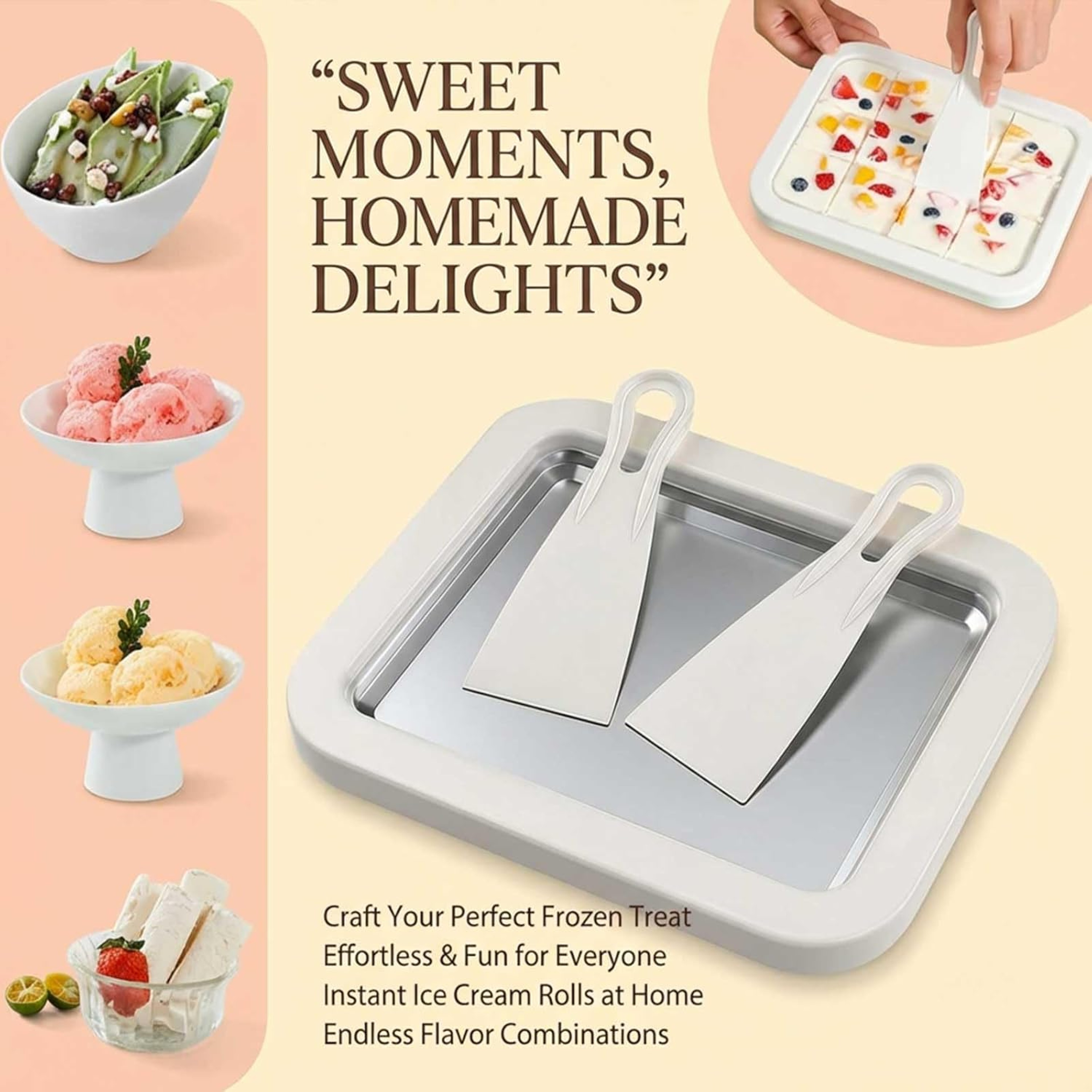 Roll  Freeze Instant Ice Cream Maker Pan DIY Frozen Yogurt And Sorbet Maker 0