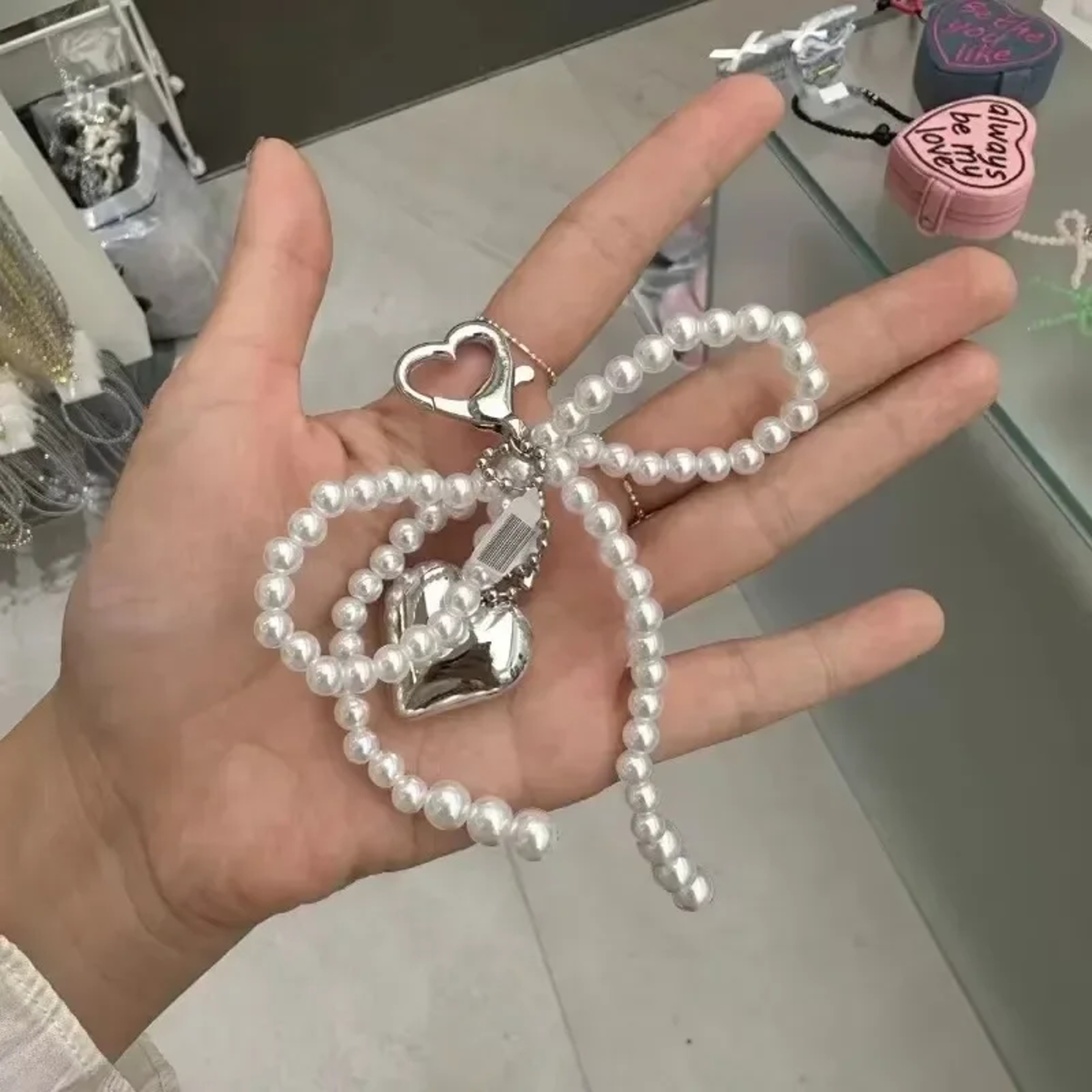 PearlCharm Aesthetic Bow  Heart Keychain Bag Accessory 3
