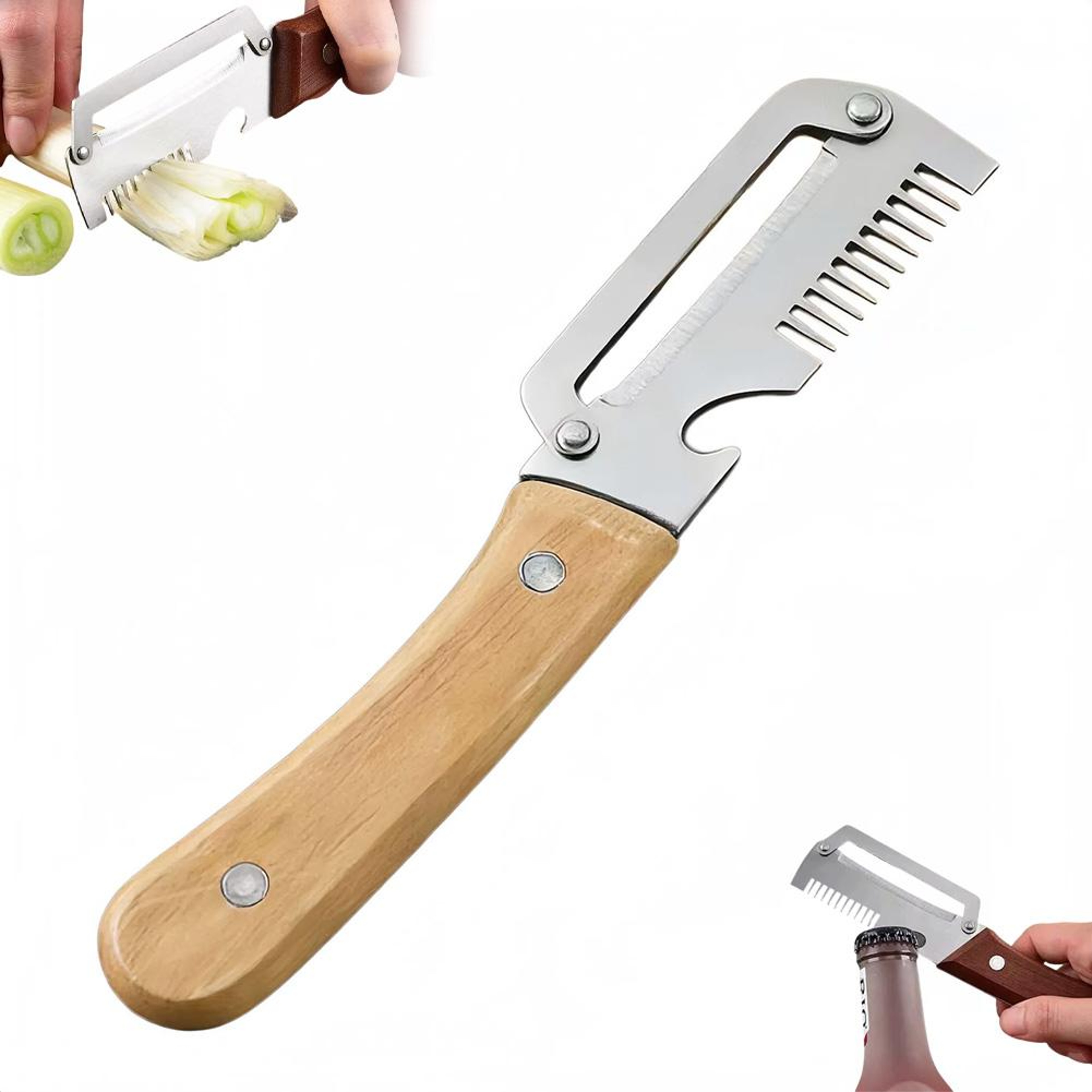Premium Stainless Steel Kitchen Peeler with Wooden Handle & Bottle Opener – view 8