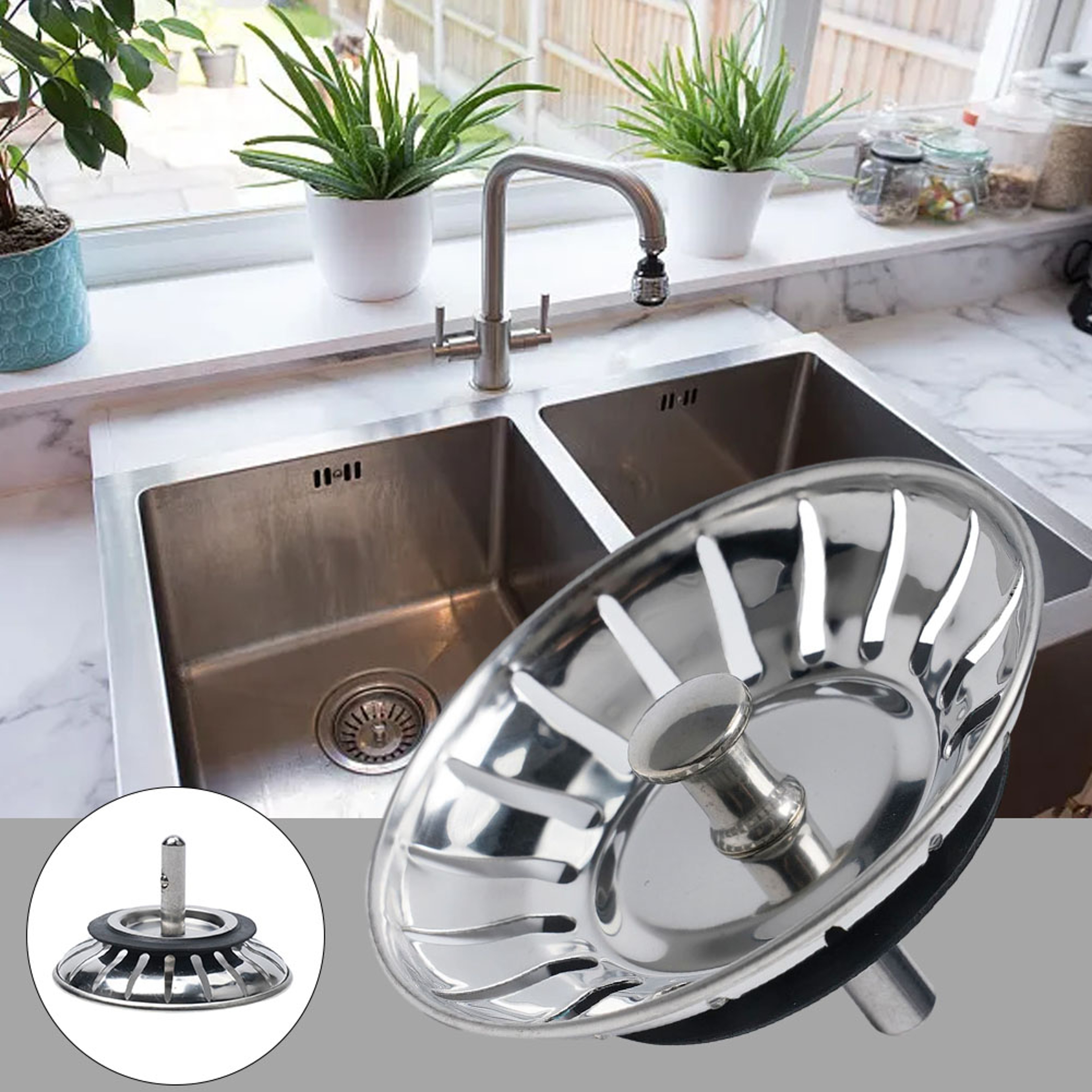 Premium Stainless Steel Sink Strainer Plug & Drain Stopper Universal Kitchen & Bathroom Drain Seal – view 2