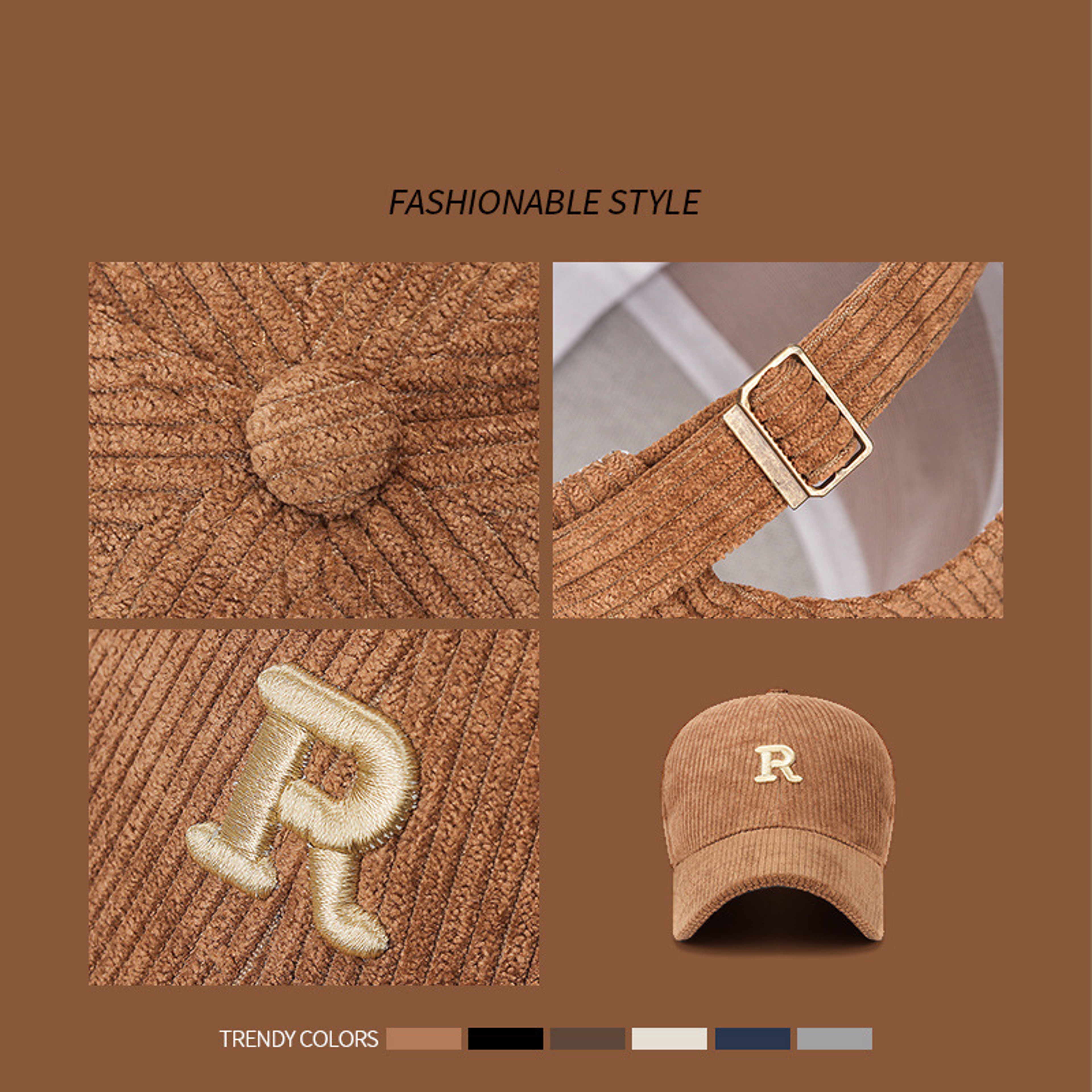 Corduroy Baseball Cap Adjustable R Letter Embroidered Hat For Fall  Winter 2