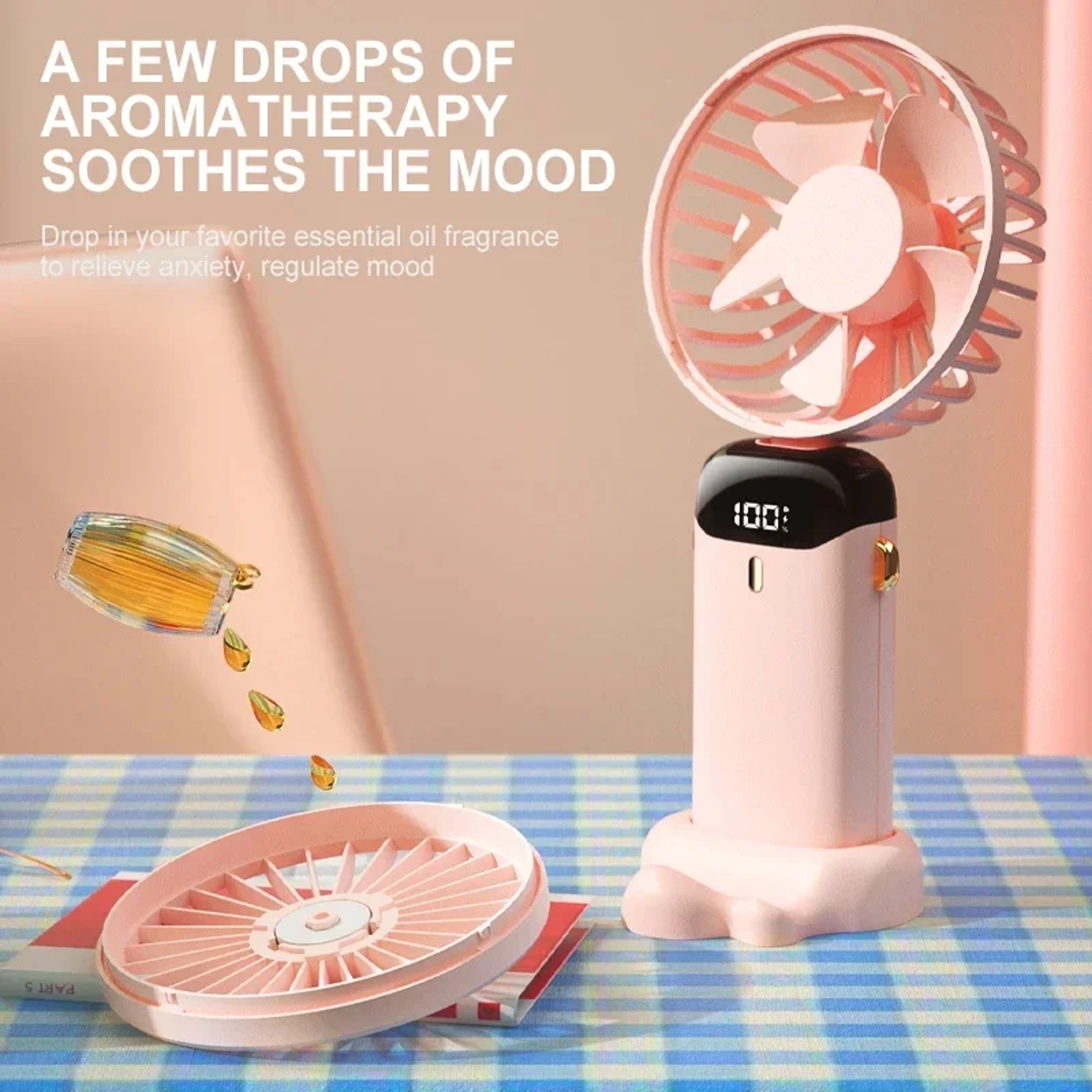 Portable Neck Fan USB Rechargeable Speed Foldable Handheld Cooling Fan With Phone Stand  Display 4