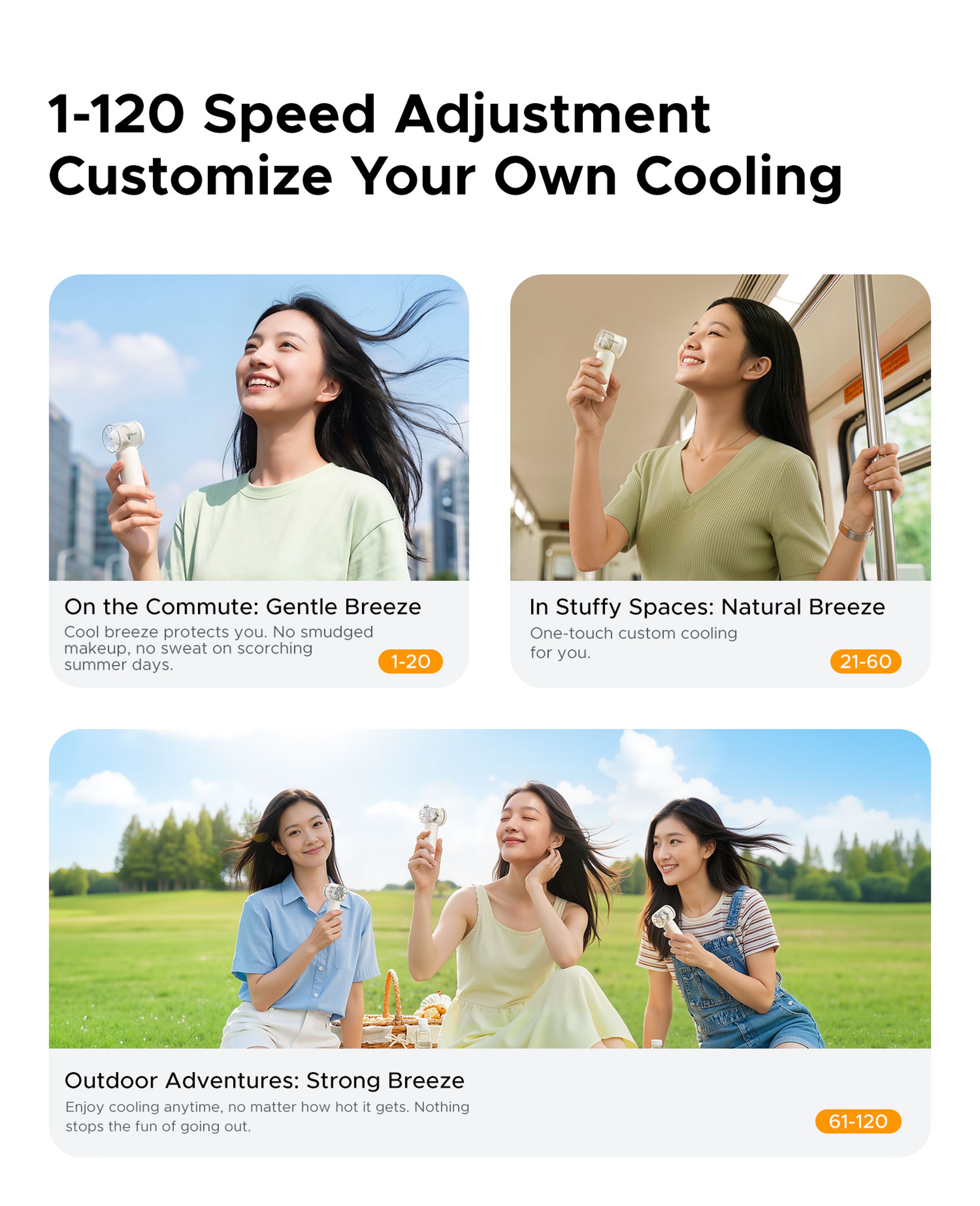 ORICO Portable Handheld Rechargeable Mini Fan Speed USB Cooling Foldable Personal Cooling Fan 3