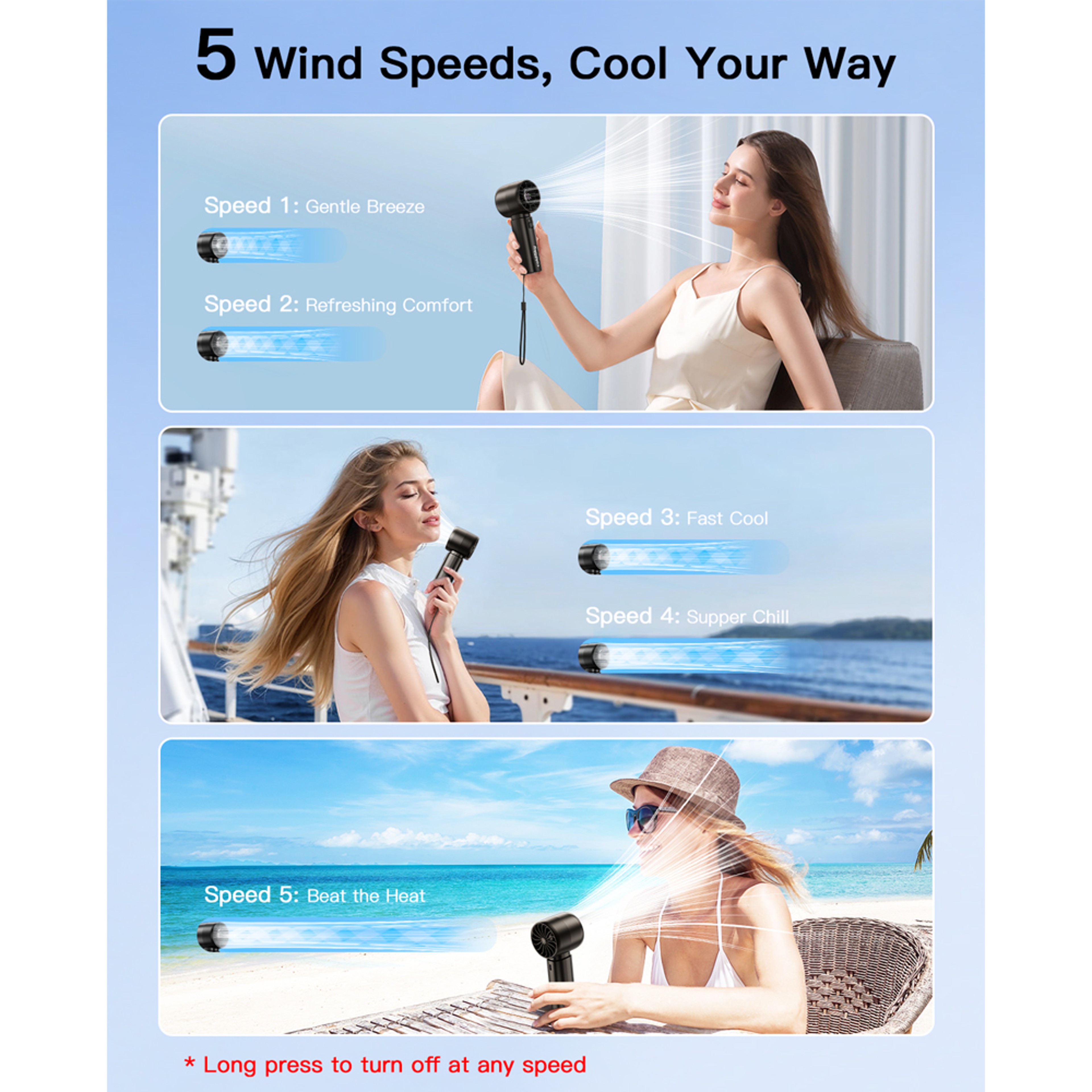 Cold Sky Rechargeable Handheld Mini Fan LED Display Speed Turbo USB Portable Cooling Fan 1