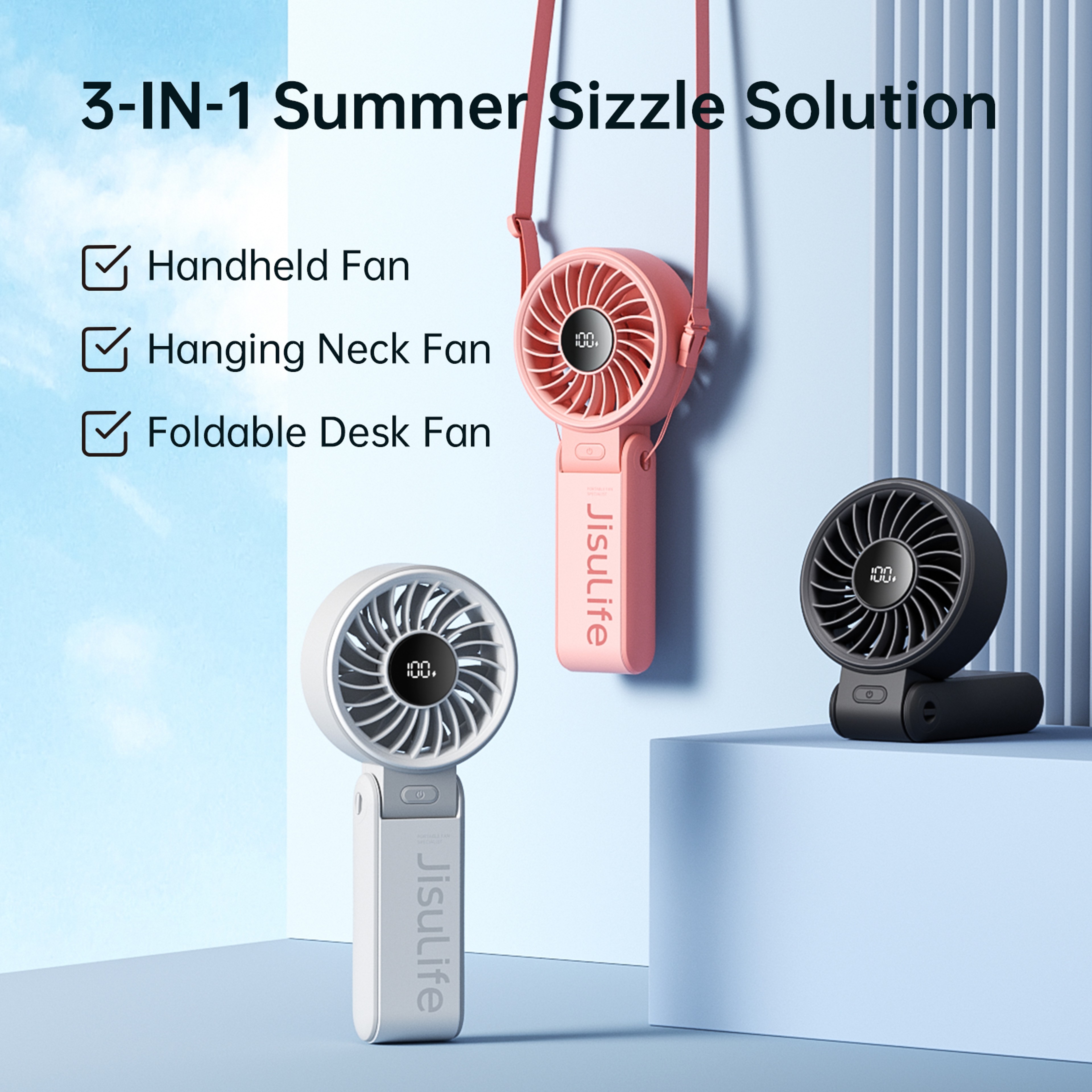 JISULIFE Portable Handheld Fan With LED Display  Rechargeable Battery 0