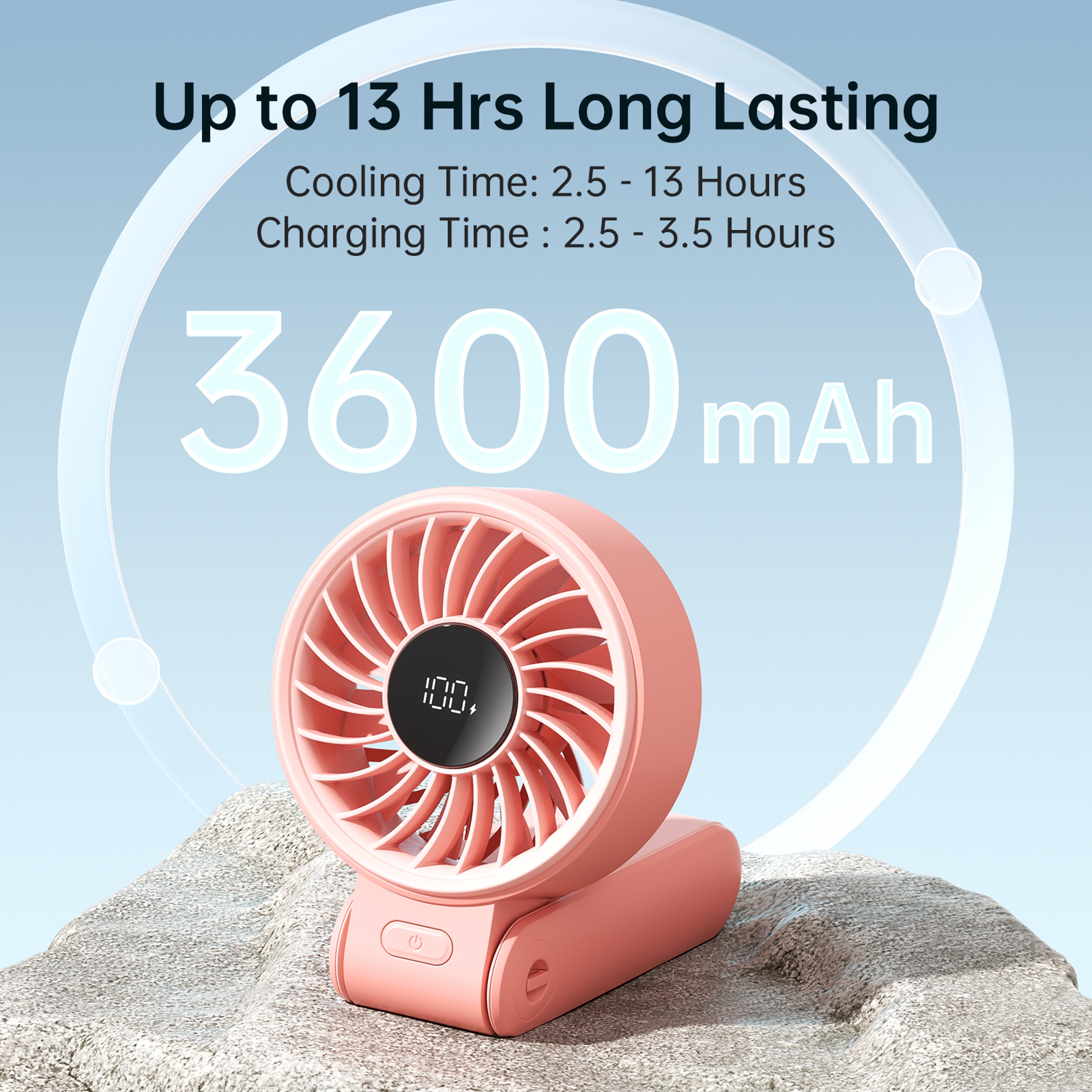 JISULIFE Portable Handheld Fan With LED Display  Rechargeable Battery 6