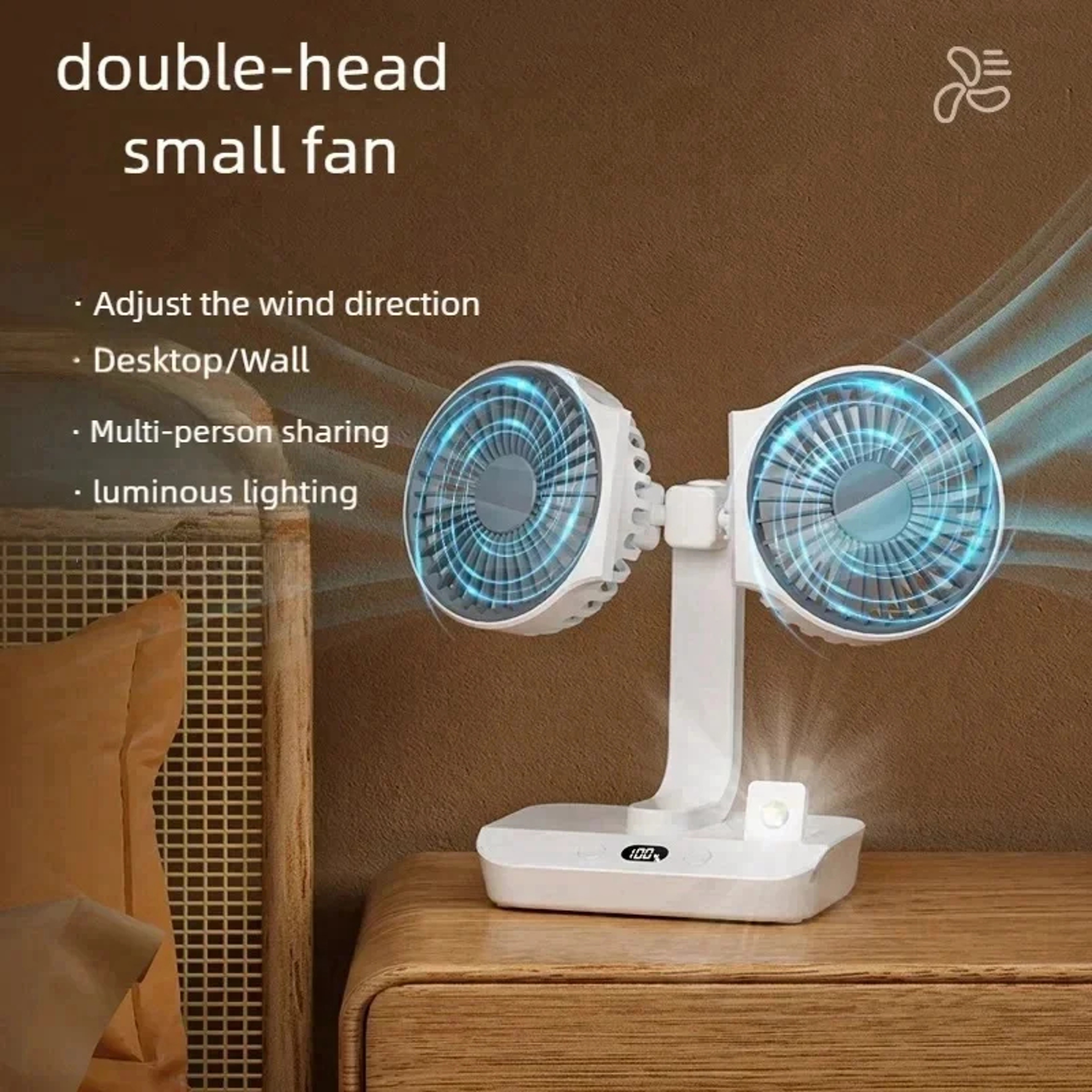 Double Head Desk Fan USB Rechargeable Fan Portable Desktop Fan Speed Cooling 1