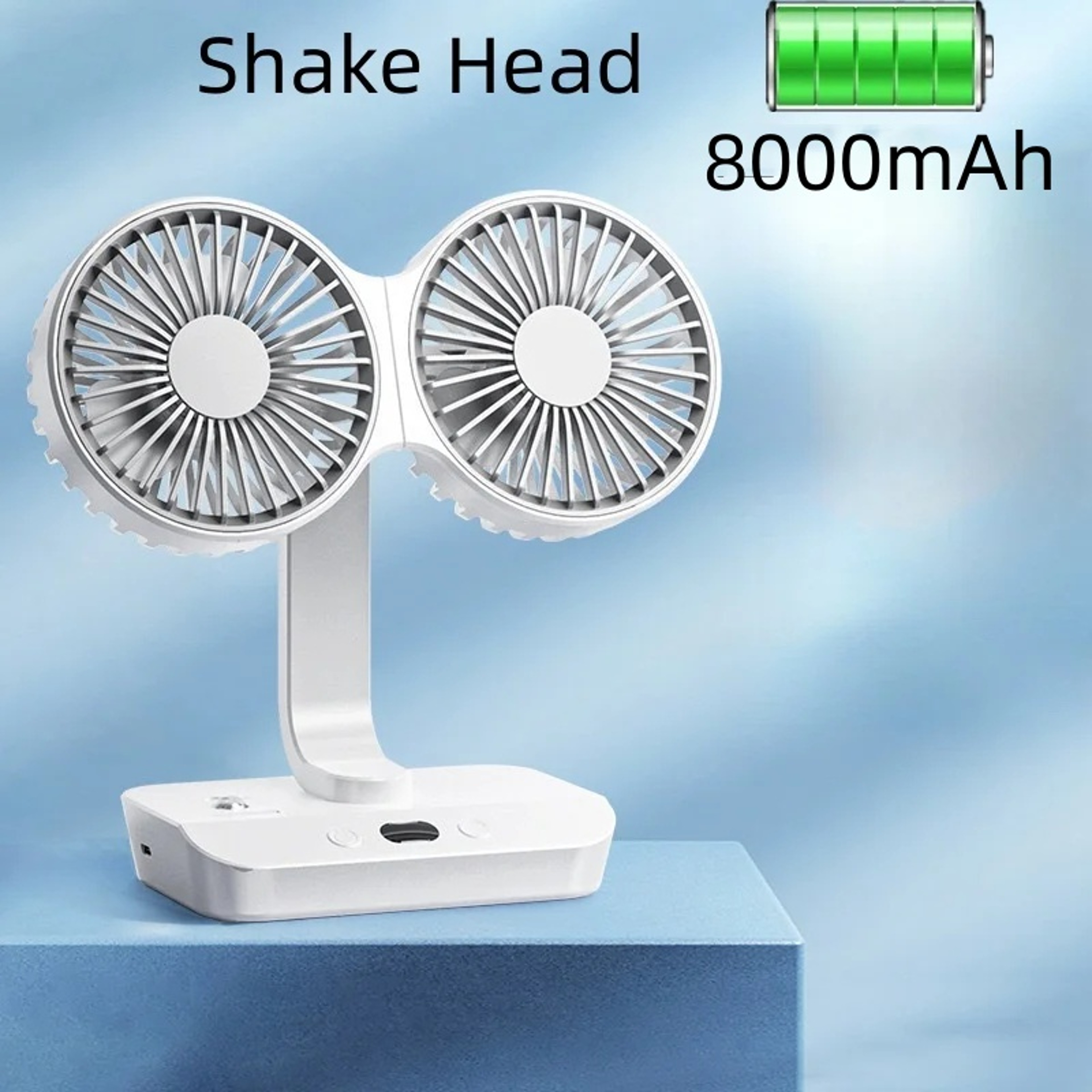 Double Head Desk Fan USB Rechargeable Fan Portable Desktop Fan Speed Cooling 7
