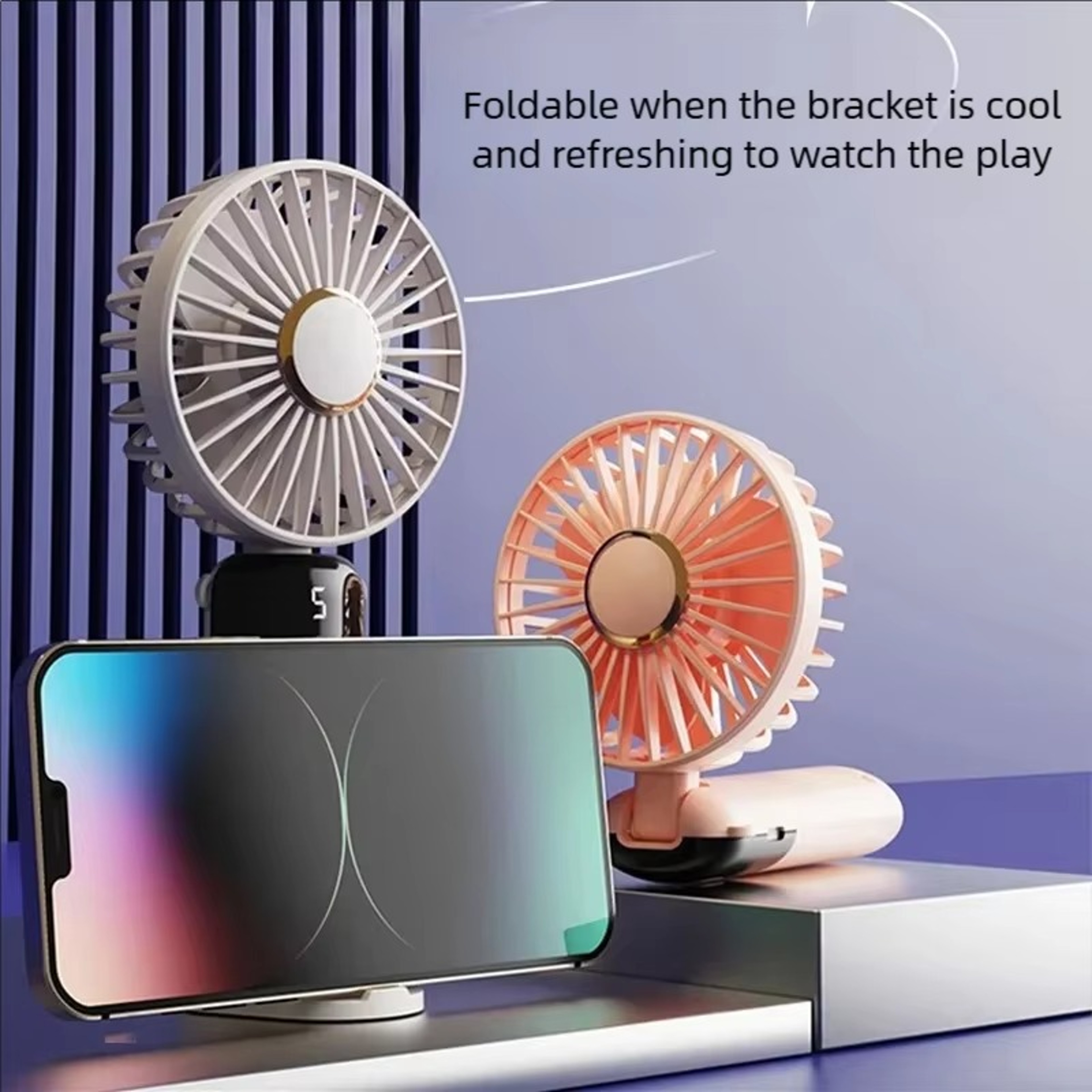 USB Rechargeable Portable Mini Fan Speed Foldable Handheld Neck Fan With Phone Stand 1