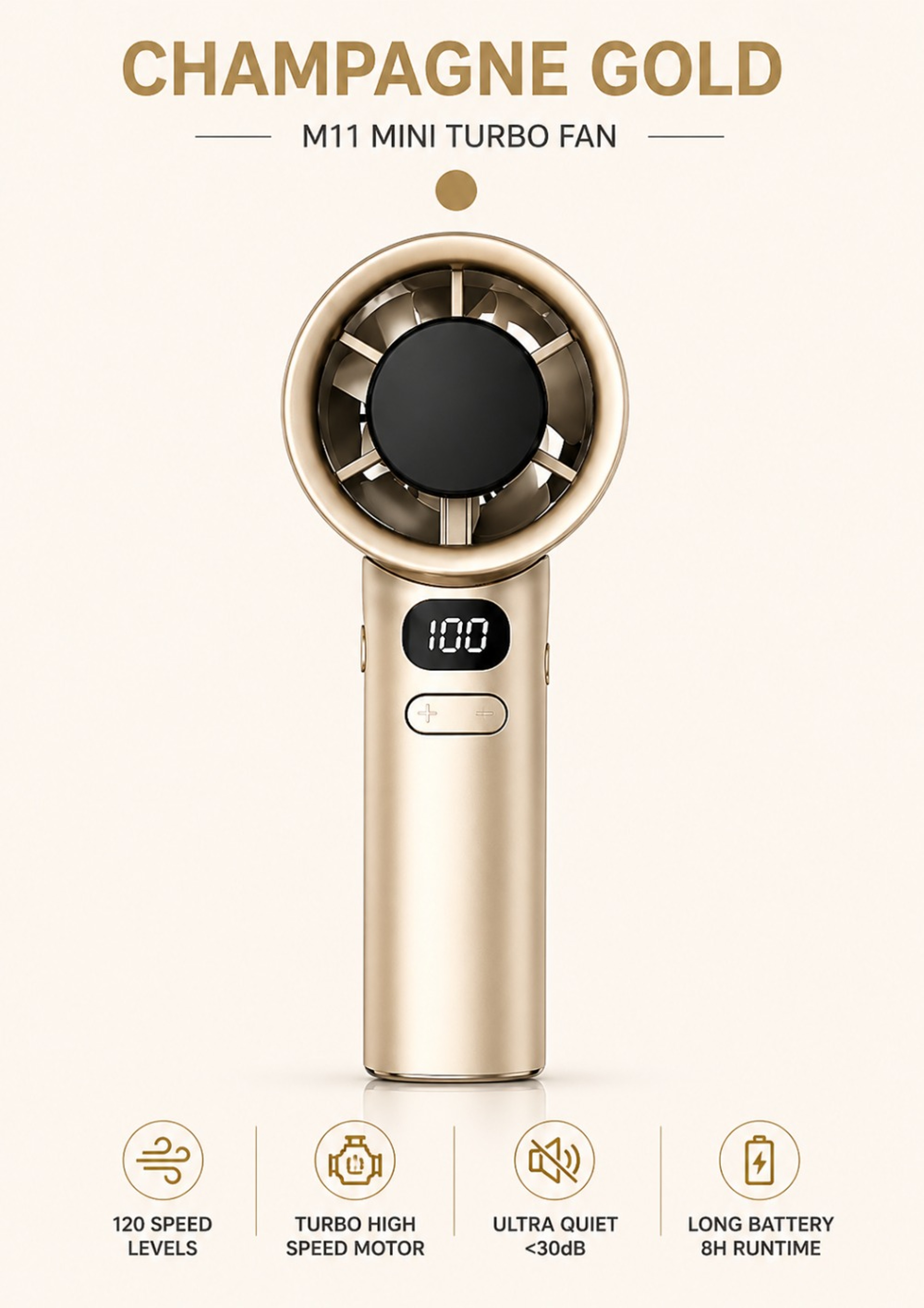 High Speed Portable Turbofan Handheld Fan USB Rechargeable Digital Display Stepless Control 7