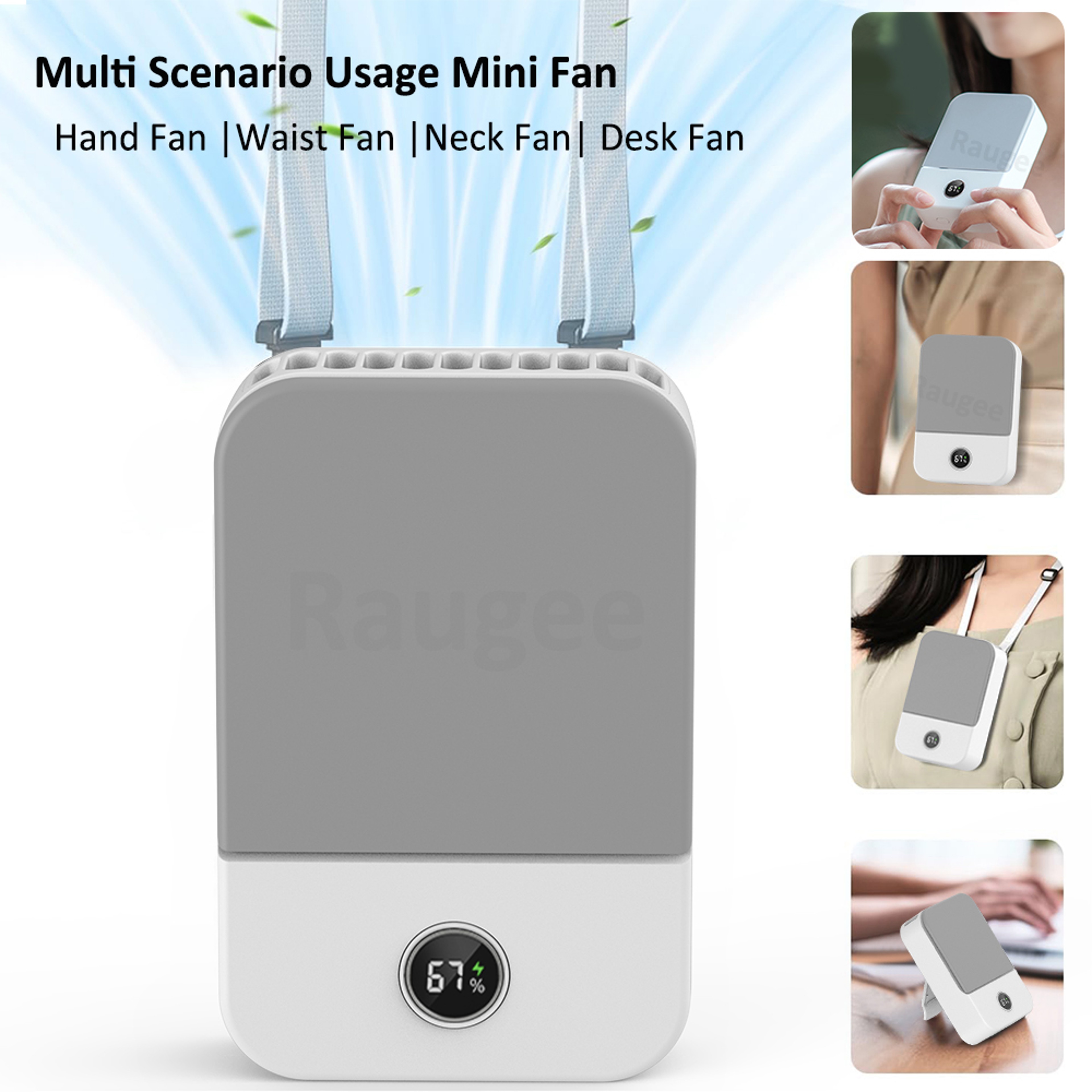 Portable Waist & Neck Wearable Bladeless USB Rechargeable Fan Speed Outdoor Cooling Fan – view 3