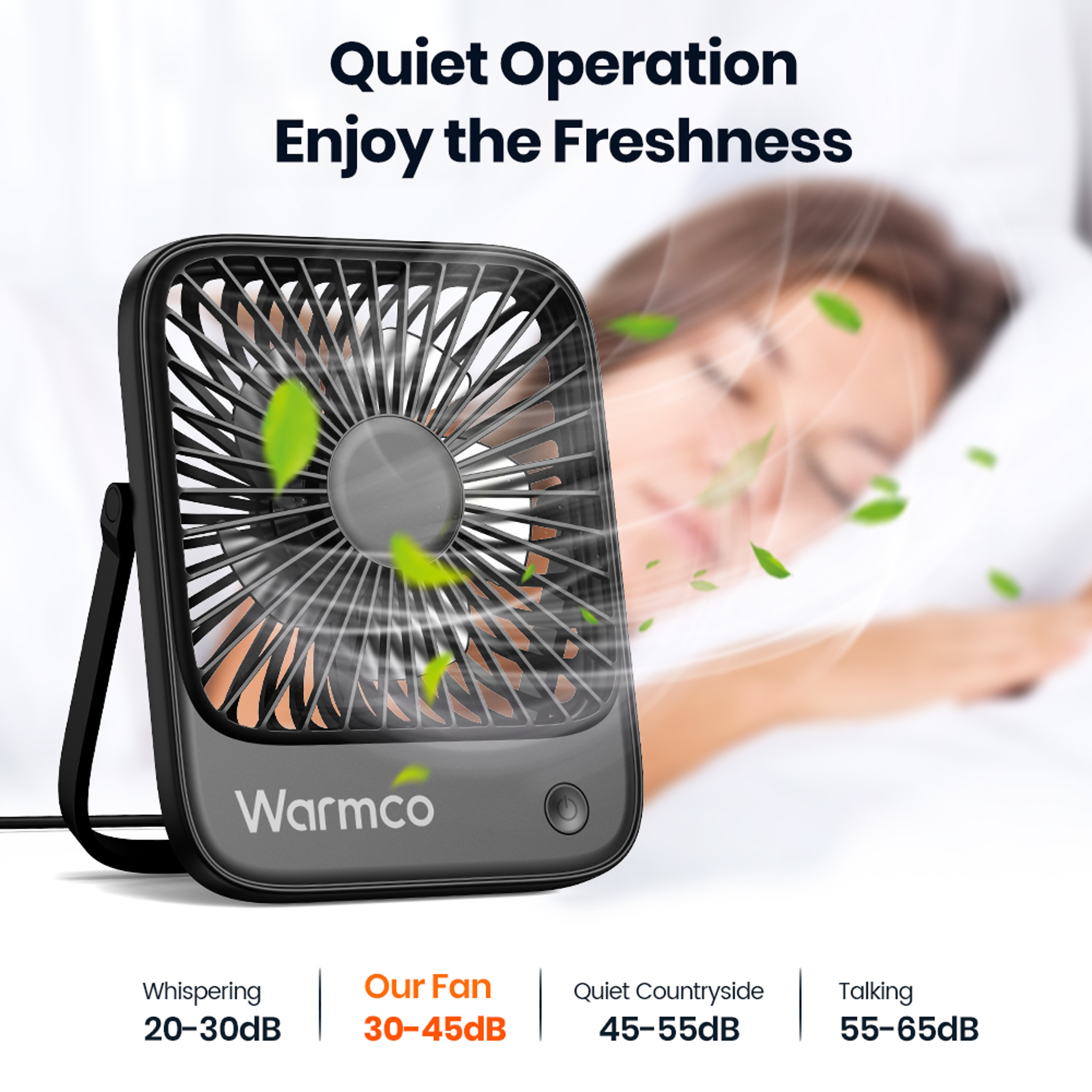Warmco Mini USB Desk Fan Portable USB C Quiet Desk Cooling Fan Speed Rotation 4