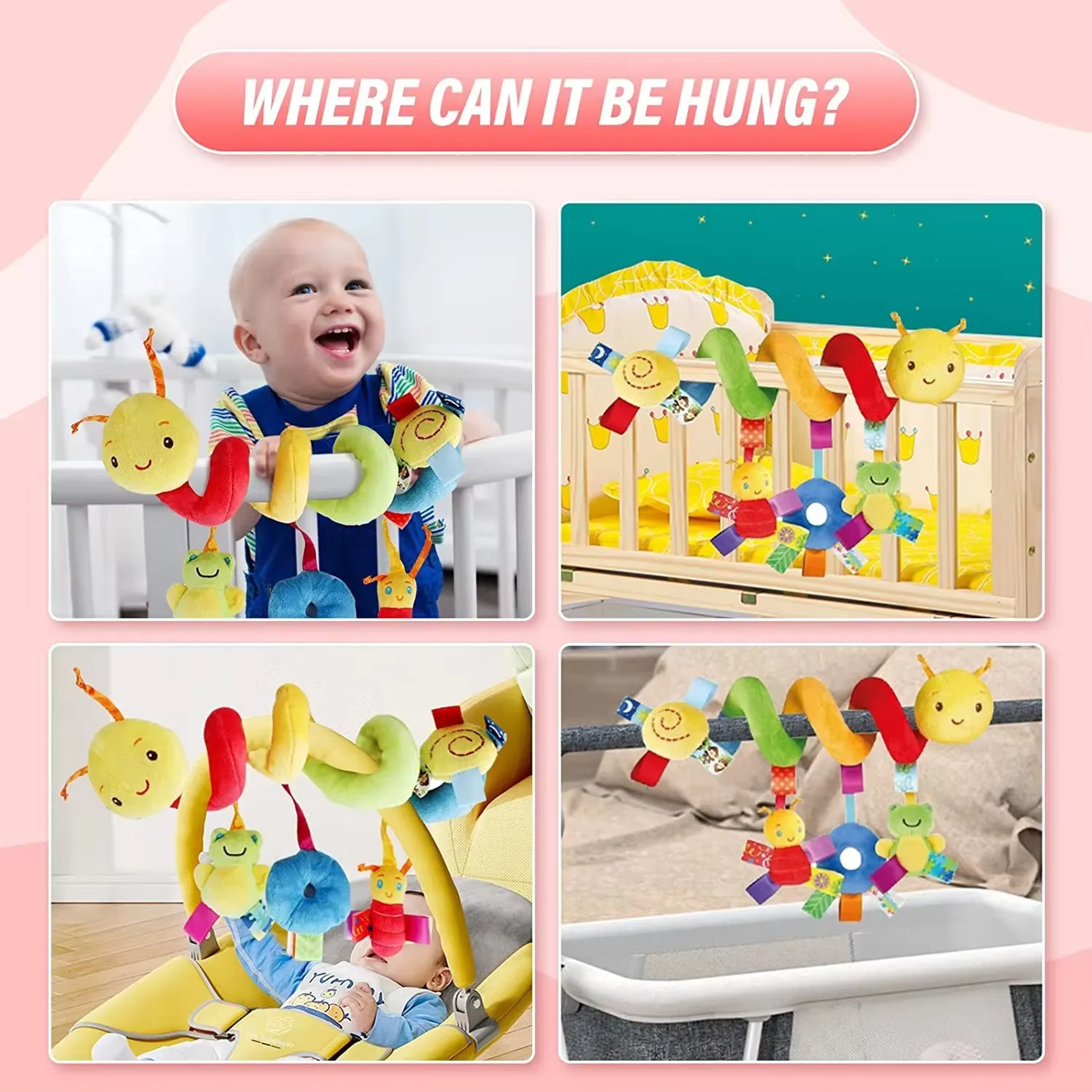 Soft Spiral Crib  Stroller Hanging Rattle Toy For Newborns Baby Car Seat Sensory Mobile 2