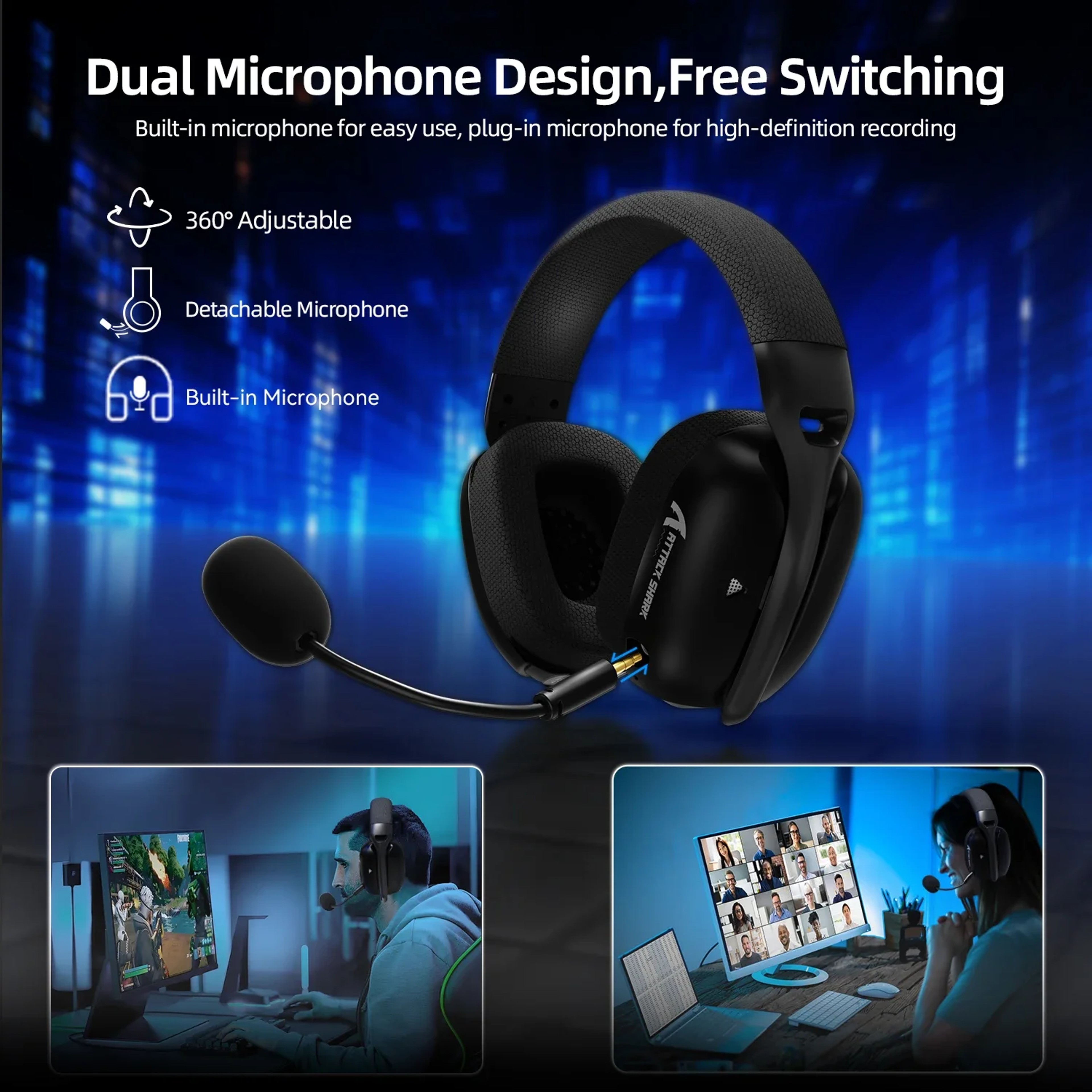 ATTACK SHARK Wireless Gaming Headset Low Latency Tri Mode Gaming Headphones for PC & Switch – view 3
