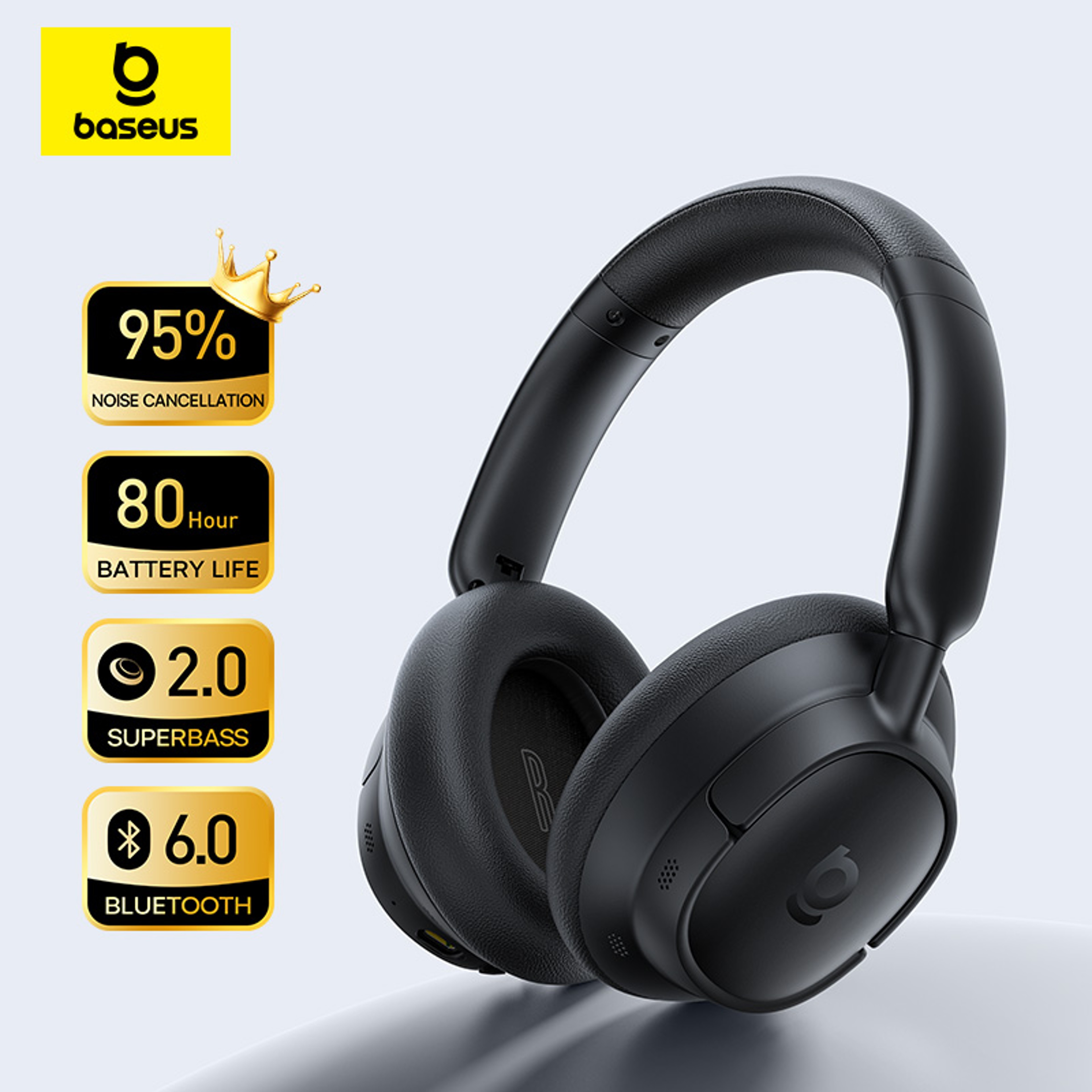 Baseus NC Lite Wireless Over Ear Noise Cancelling Headphones With Battery 0