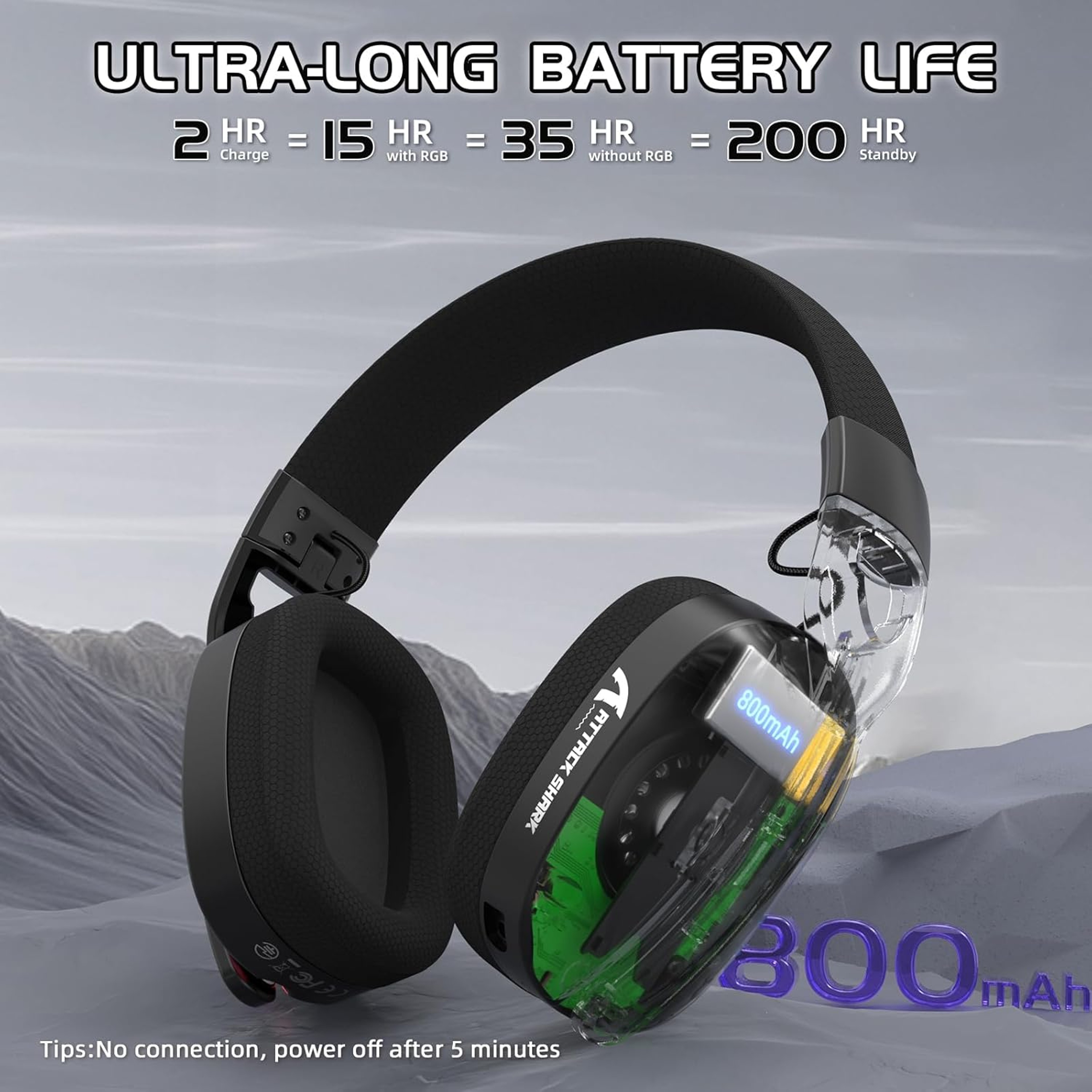 ATTACK SHARK Wireless RGB Gaming Headset Bluetooth Tri Mode Surround Sound – view 4